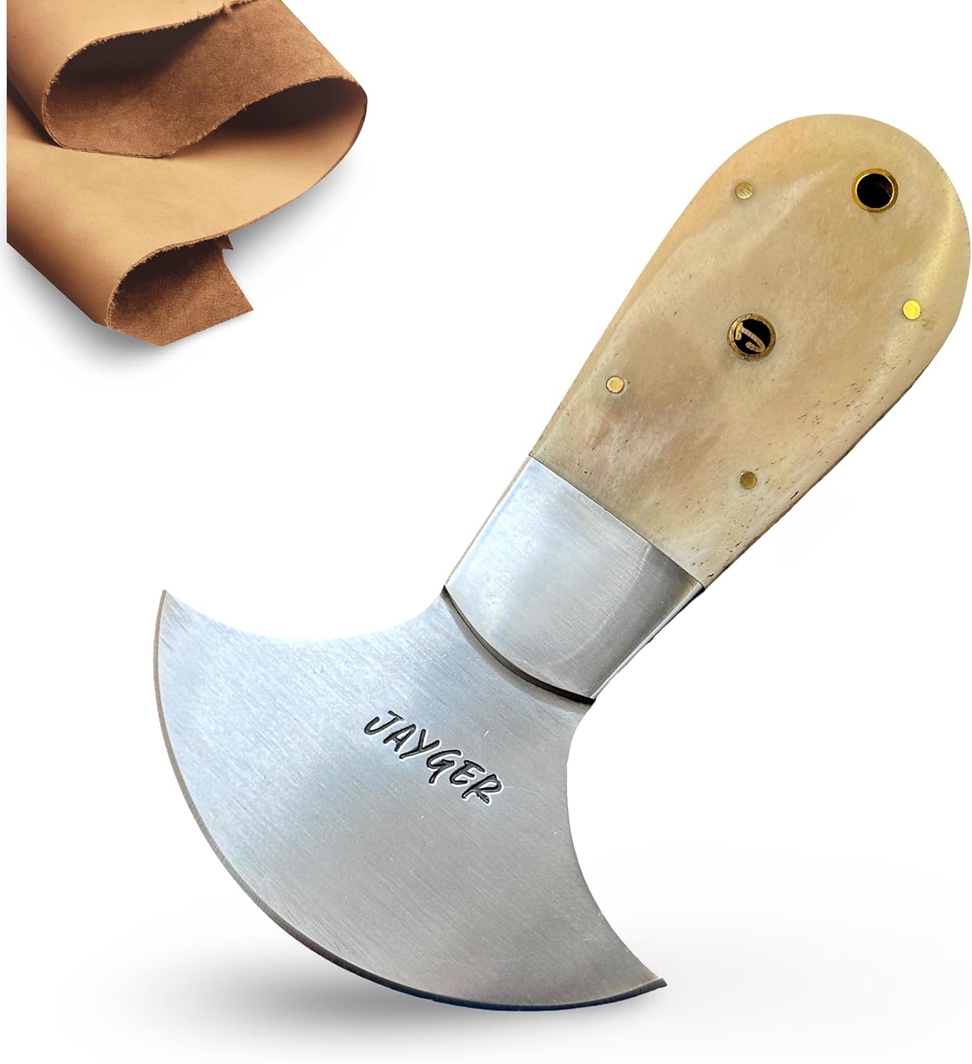 Handmade Leather Skiving Knife, Hand-Forged Thick Carbon Steel, Easy to Sharpen, Bone Handle, Round Head Cutter for DIY Leathercraft, Leather Working Tools