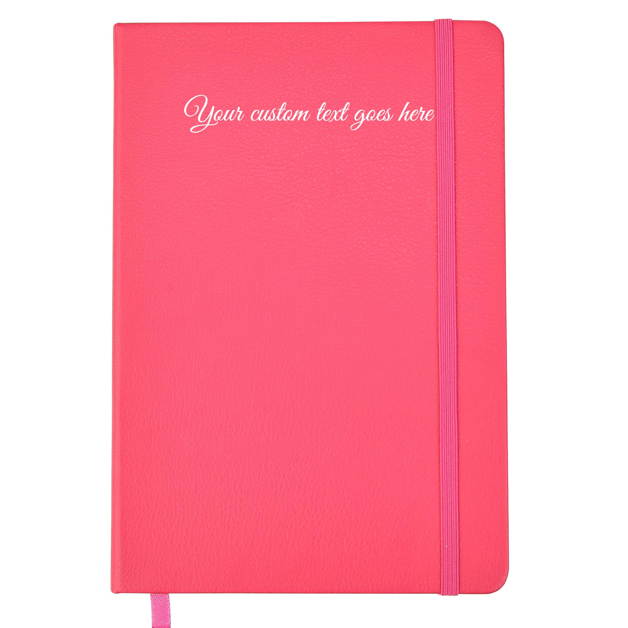 ARPAN Personalised Custom Text A4 Notebook Hardback Cover & Ribbon Marker with Elastic Closure Diary, 80gsm Paper, 136 sheets Perfect for Office, Home, School, Business (Pink)