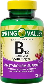 Spring Valley Vitamin B12 Quick-Dissolve Tablets Dietary Supplement | Vitamin B12 2500 mcg | B Vitamins | Vitamin B12 Complex for Women and Men | 120 Tablets Bundle with Lual's 45 Diabetes Decoded