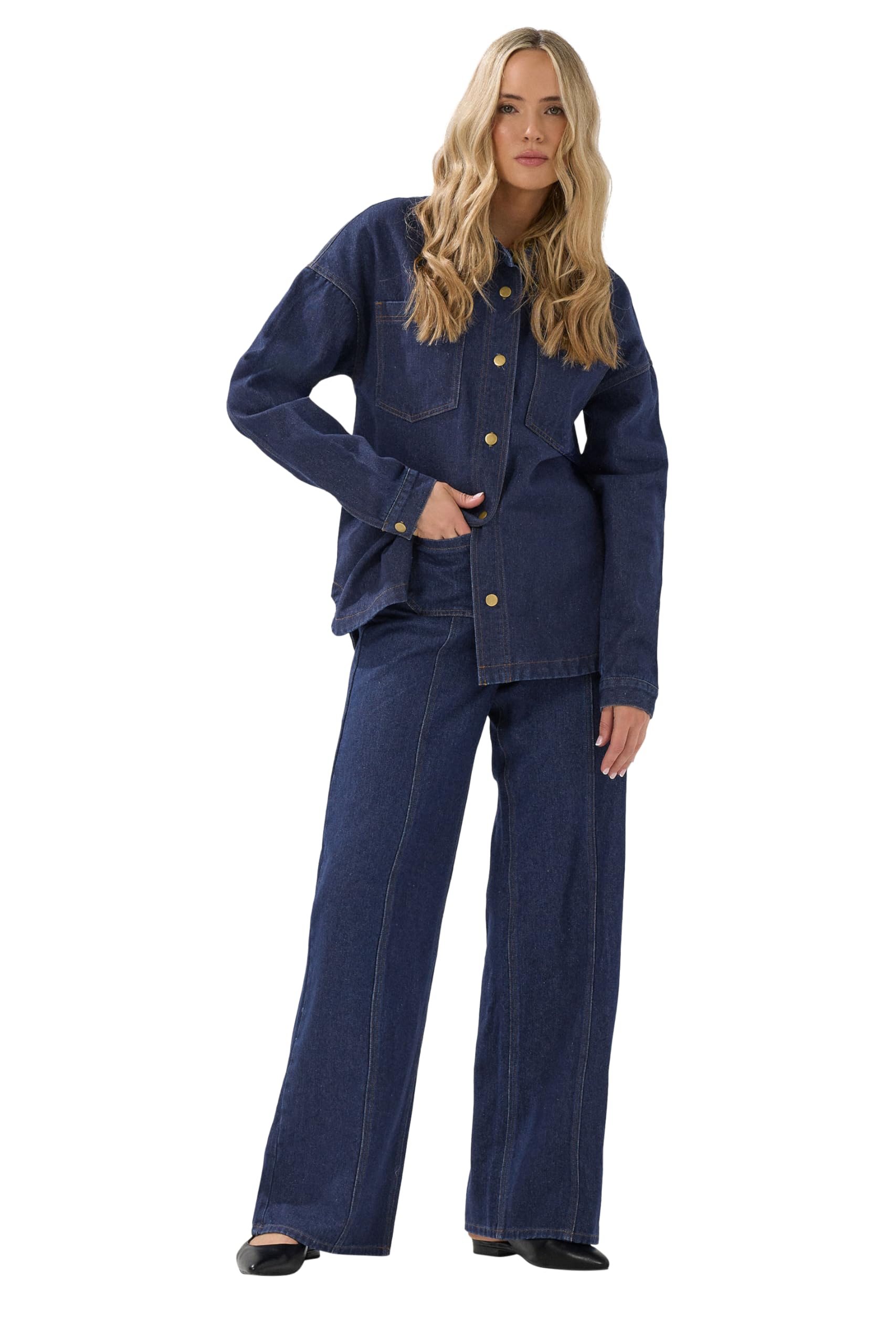 Long Tall Sally Women's Dark Blue Tall Seam Front Wide Leg Jeans In Large
