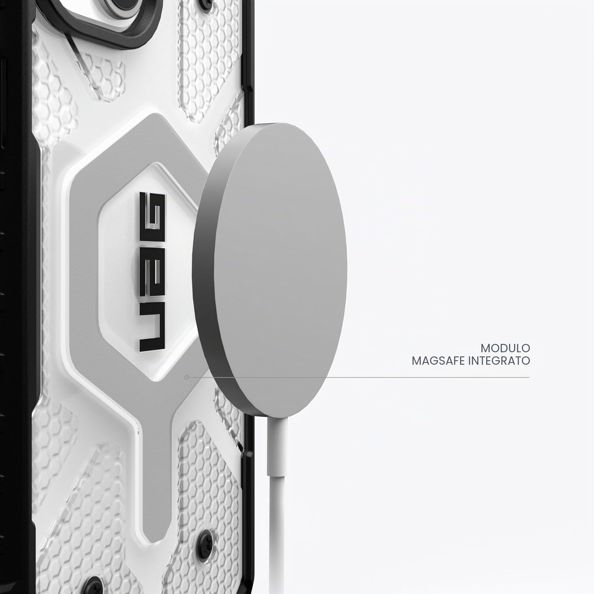 URBAN ARMOR GEAR UAG - Custodia compatibile con iPhone 15 Plus, 6,7 pollici, Pathfinder, trasparente, ghiaccio/argento, magnete integrato, compatibile con ricarica MagSafe, robusta custodia protettiva
