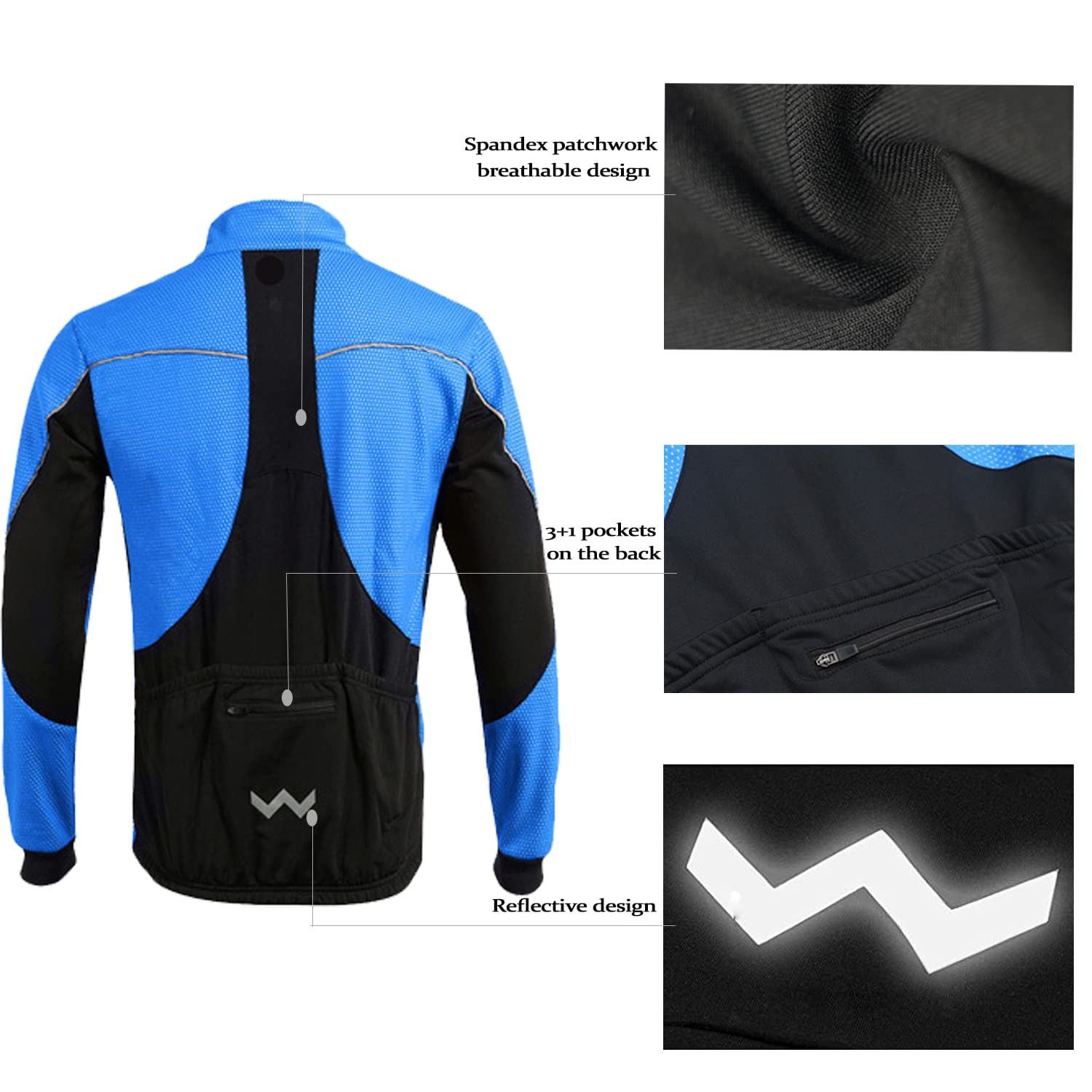 Veste de Vélo pour Hommes Doublure Polaire Imperméable Hiver Coupe-Vent Veste polaire pour le Cyclisme MTB
