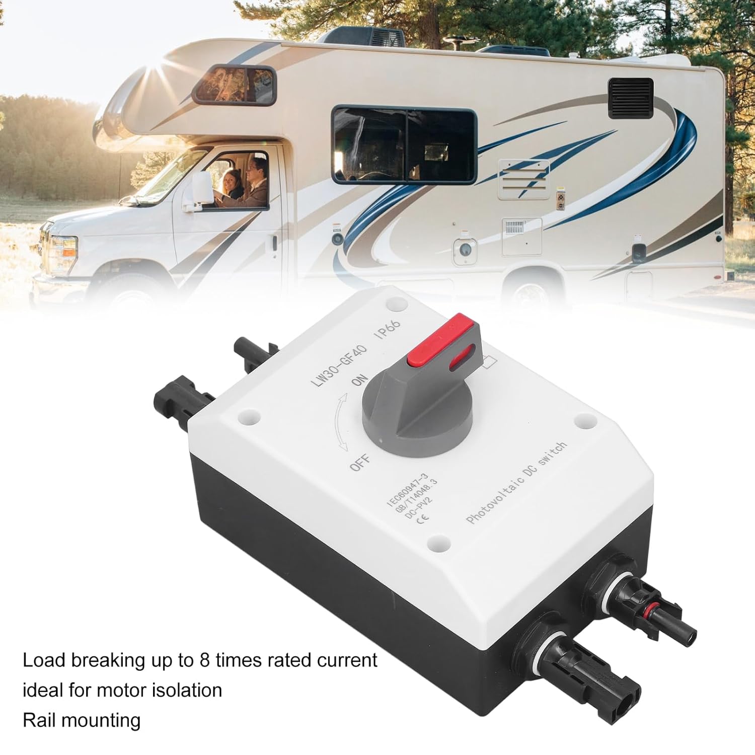 Acogedor 1200V 32A Photovoltaic DC Isolator Solar Switch, IP66 Waterproof Isolation PV Disconnect, for Off Grid On Grid Solar Systems, Solar Power System RV, Boat 2 in 1