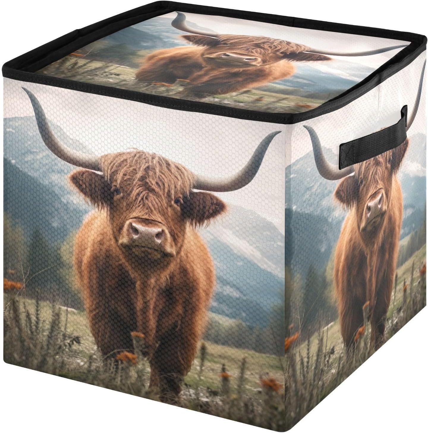 Highland Cow 13 Inch Christmas Ornament Storage Box with Lid - Holiday Decor Storage Containers, Stores 64 Ornaments, 3 Inch Cube Compartments