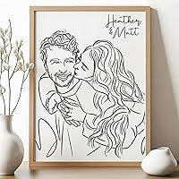 Noni Custom Couple Line Drawing Portrait from Photo - Personalized Minimalist Canvas Wall Art for Valentine's, Anniversary, Wedding Gifts Style 3