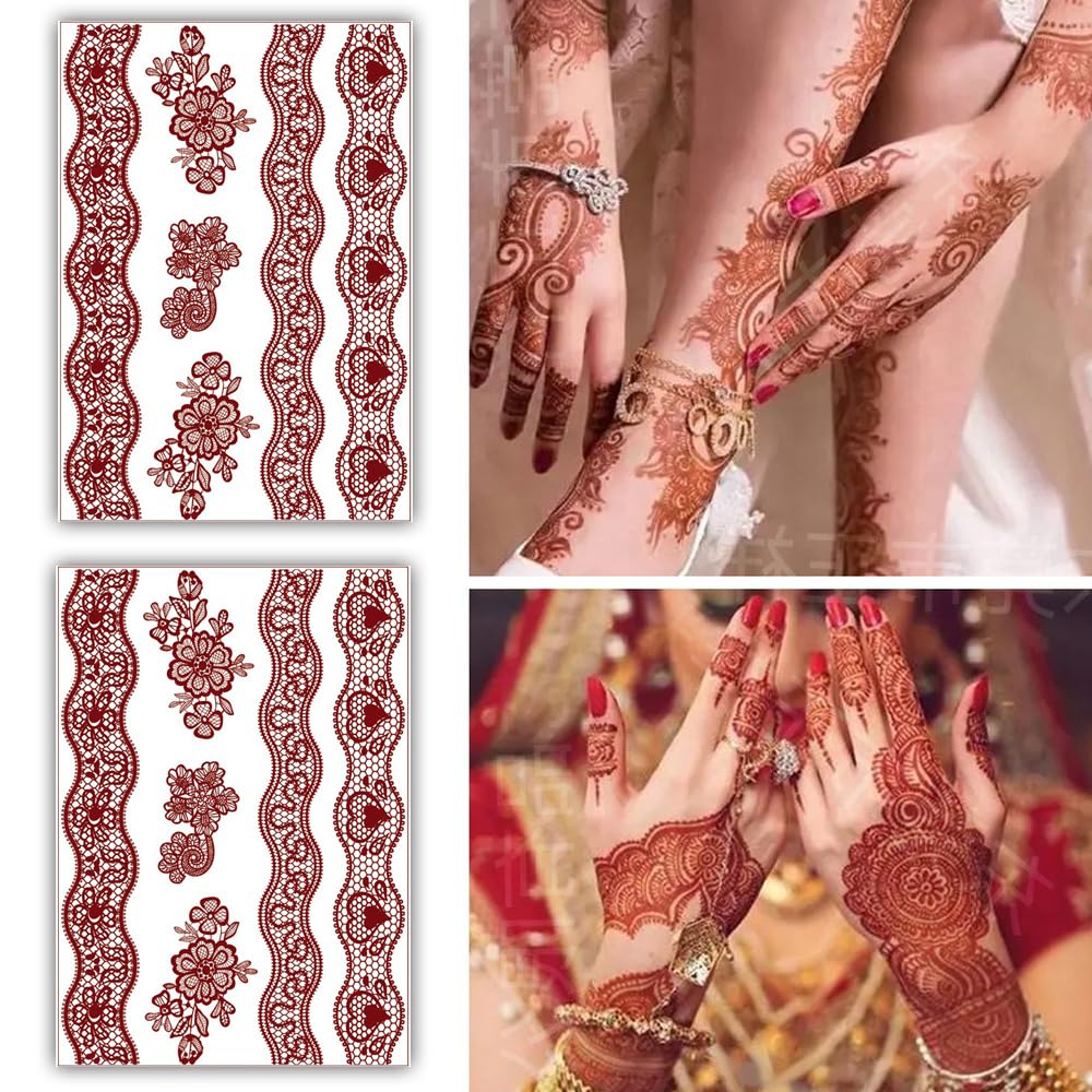 S.A.V.I (2 Sheets) Natural Mehendi Heena Tattoo Stickers – Waterproof 21x15cm Design for Women's Hands & Body-image-36