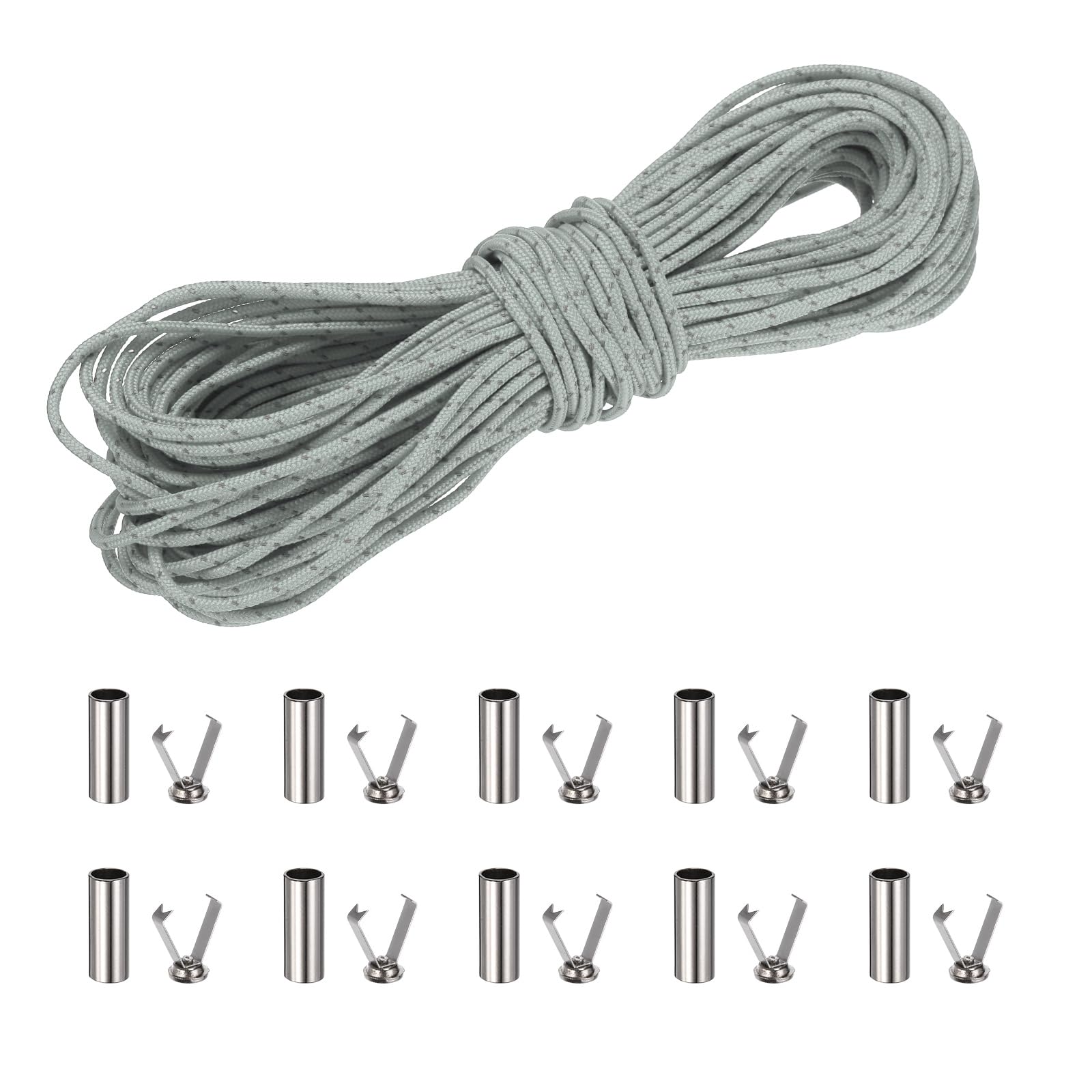 sourcing map 2mm Reflective Guyline Camping Paracord, 65ft Thin Reflective Cord Rope with Cord End Caps for DIY Shoe Laces, Tarp Hiking Tent Camping, Light Gray โ image 1