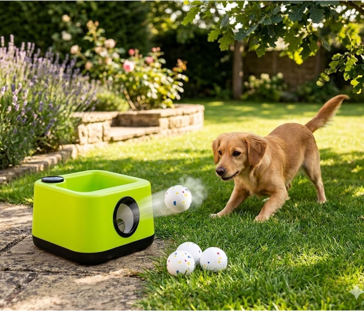 Climsom Ballouf – Lanzador Automático Inteligente de Pelotas para Perros | Modo Automático y Educativo/Manual | Sonido Realista de Ladrido | Distancias Ajustables | Batería Recargable | Modo Automático y Educativo/Manual, Sonido de Ladrido Realista, Dista