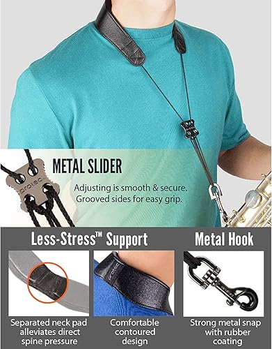 Miniatura 7 de Pro Tec L305M - Correa para el cuello de saxofón de piel de 240in con cierre de gatillo metálico de lujo