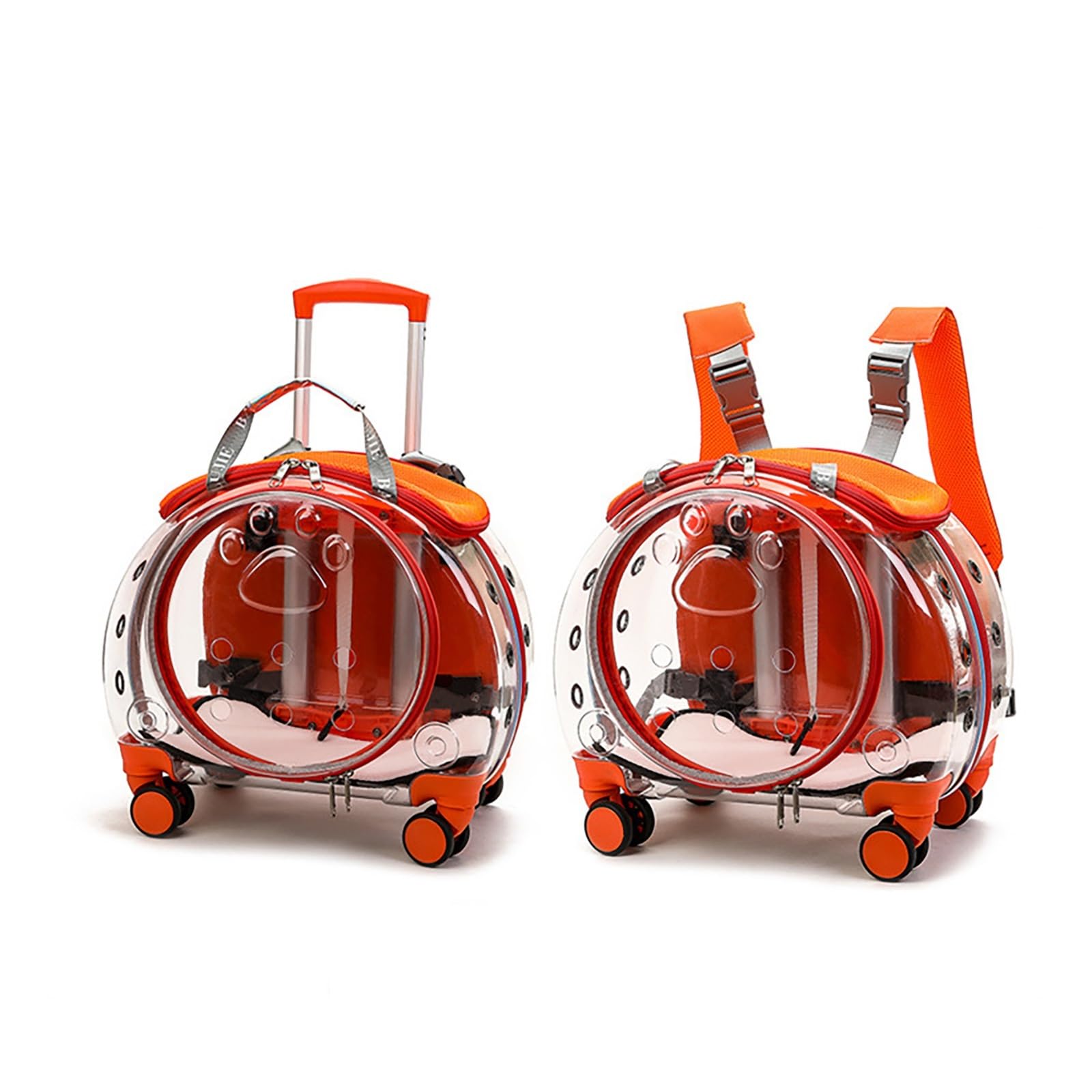 Transportín para Gato con Ruedas – Mochila Trolley Transparente Rígida y Transpirable, con Ruedas Silenciosas 360°, Correas Desmontables y Panel Posterior Ventilado – Para Gatos y Perros hasta 10 kg(O