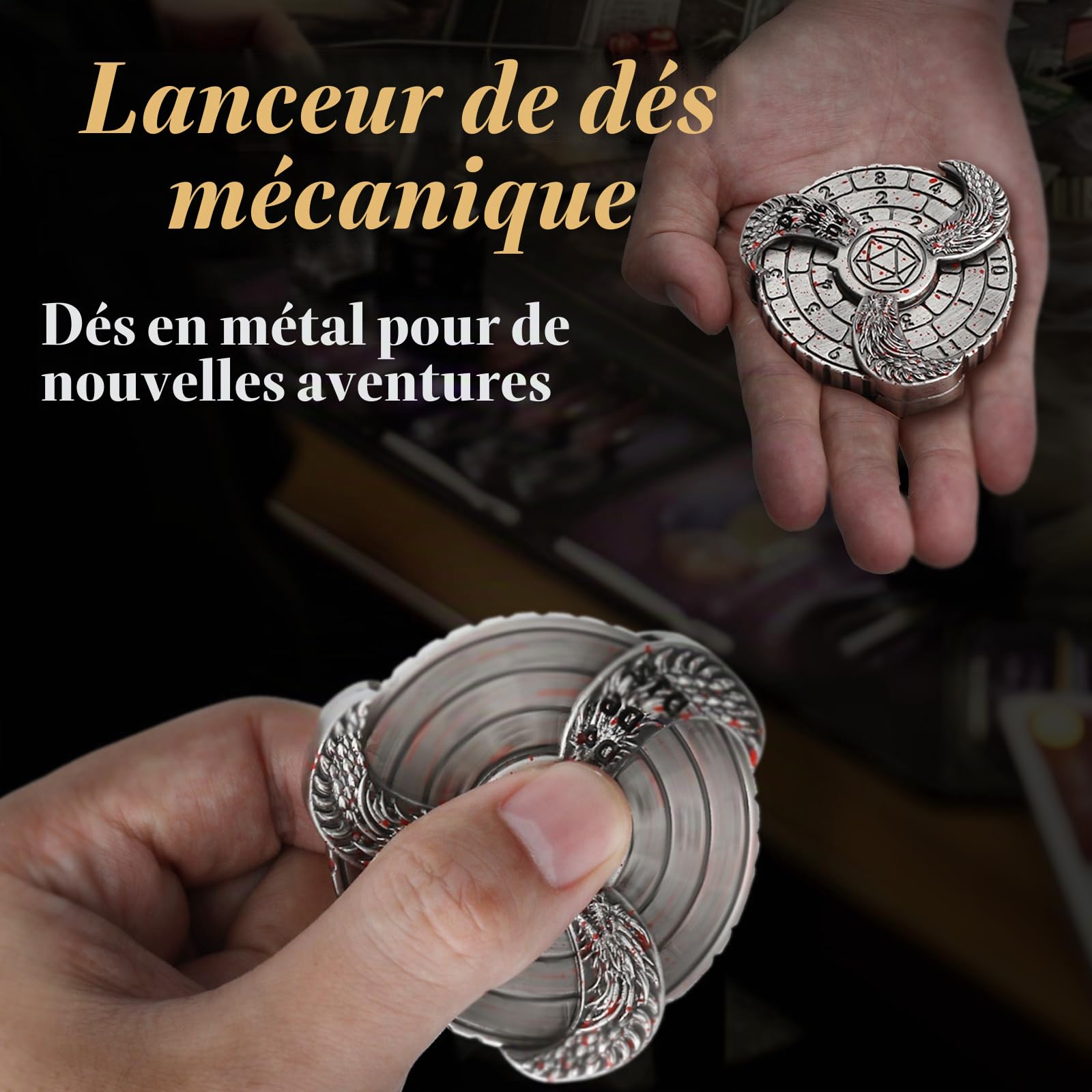 Dés Rotatifs DND 7-en-1 En Métal 3D – Accessoire De Jeu De Rôle – Noir – Avec Coffret Cadeau
