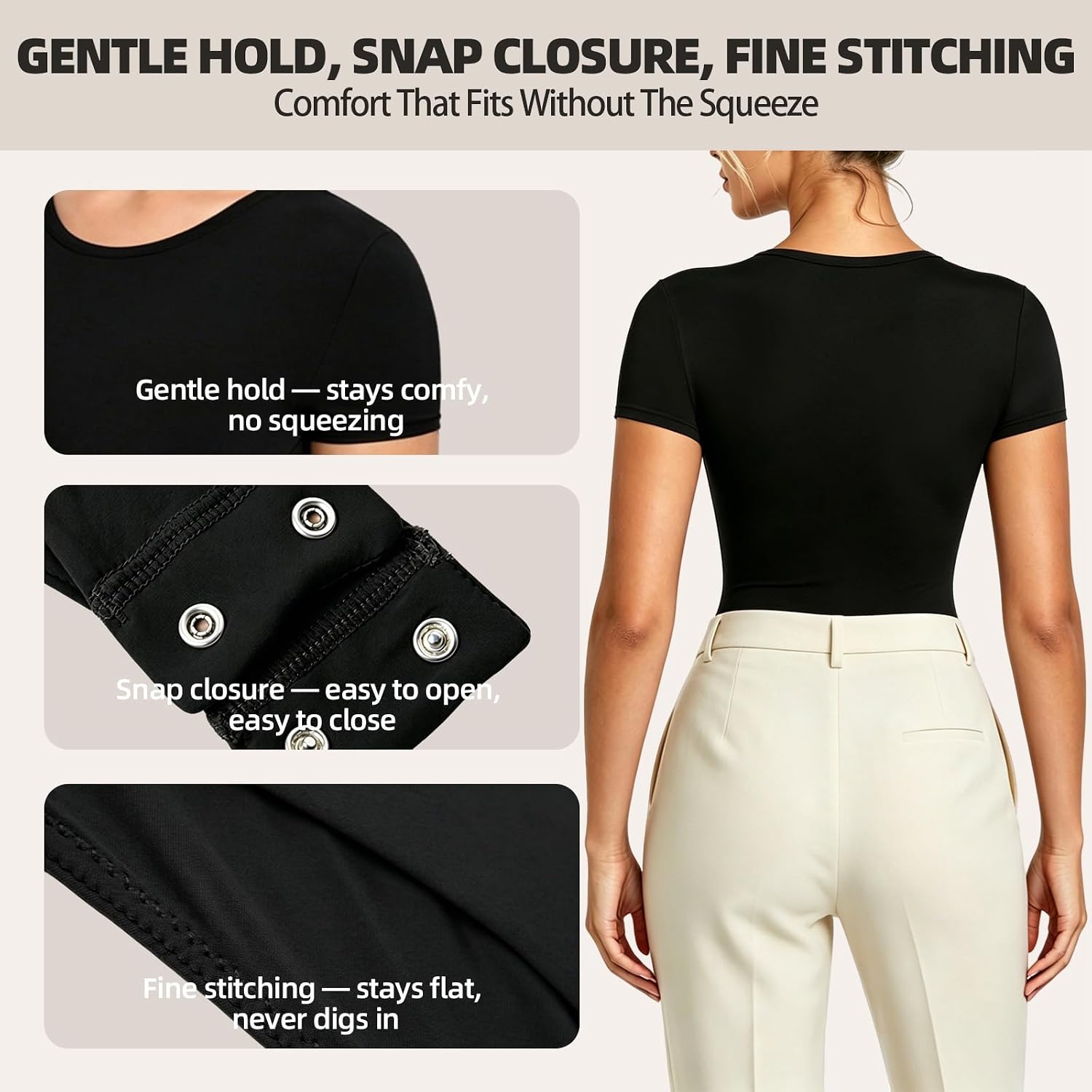 Women's Bodysuit Top Short Sleeve Slim Fitted Crew Neck Bodysuit 4-Way Stretch Going Out Body Suit Tops