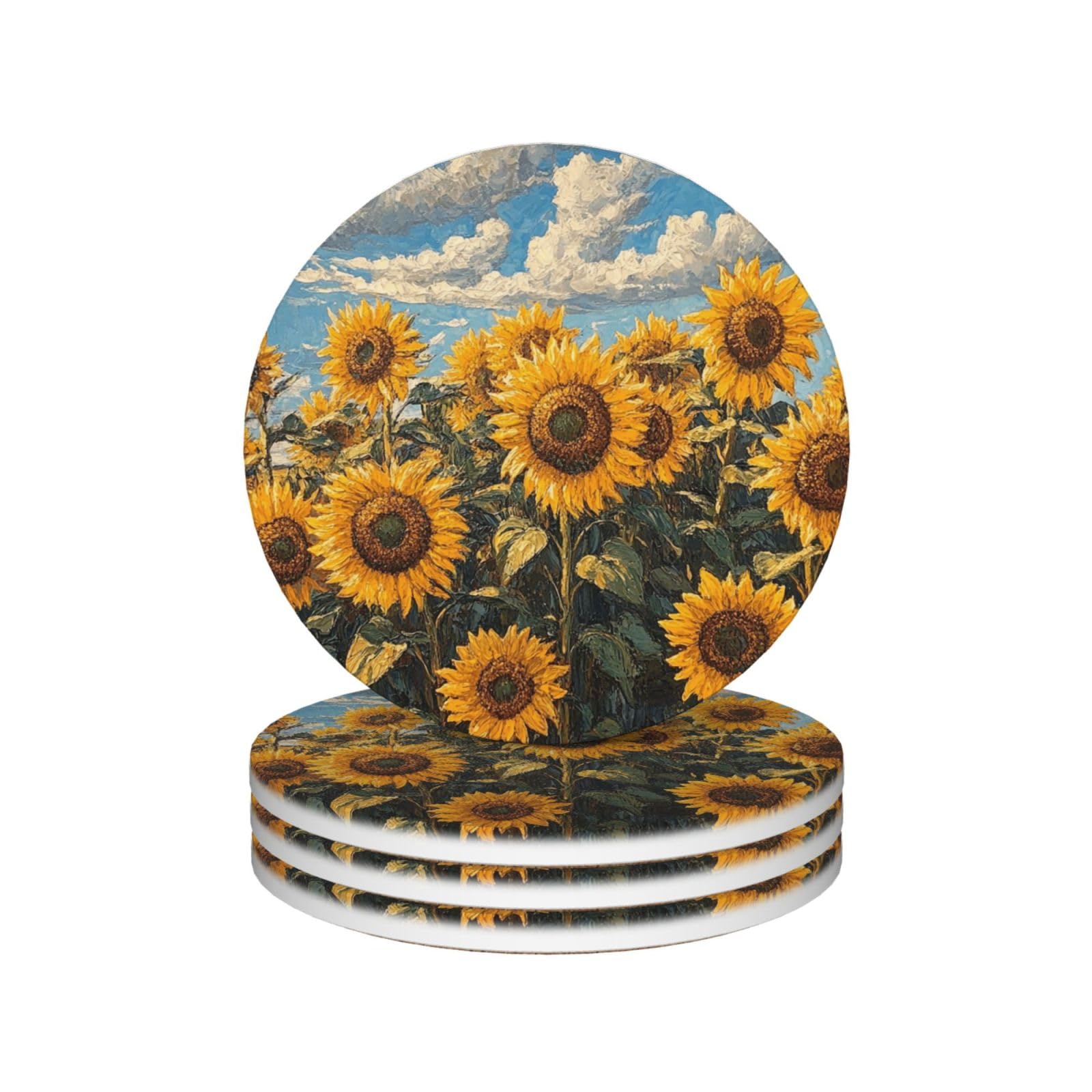 Drink Coasters Set of 4 Coffee Ceramic Coaster Sunflowers Coasters for Drinks Coffee Cup Mat Heat Resistant Tabletop Protection Coaster Desk Accessorie Home Decorative