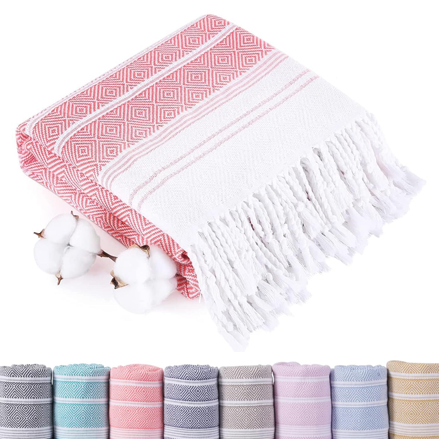 Turkish Beach Towels, Cotton Bath Towel, Sand Free Towel Blanket, 71x36 Inches Quick Dry Pool Swim Bathroom Towels, Extra Large Light Travel Vacation Gifts for Adults Accessories, Double Layer Weave