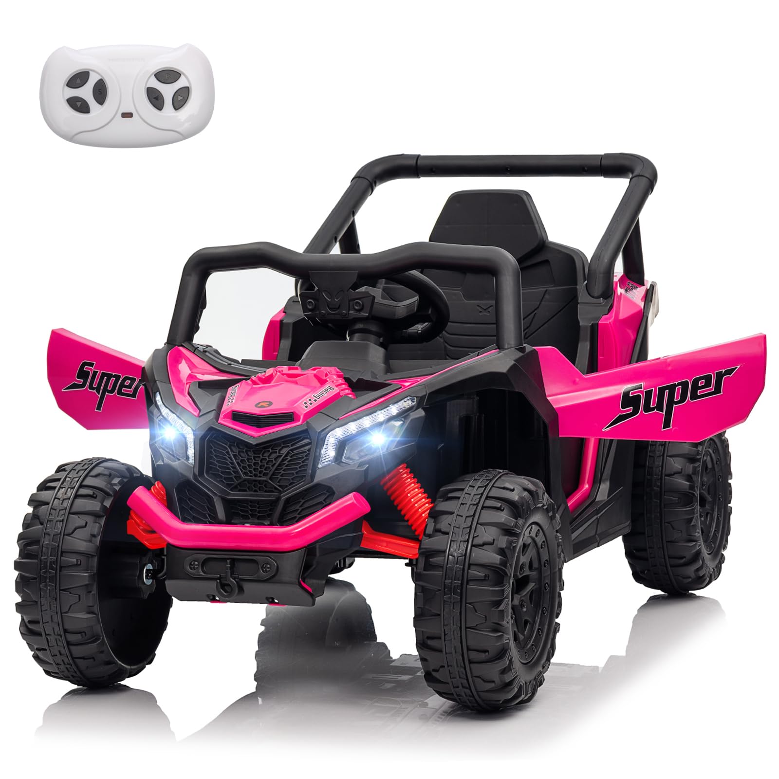 Megosky Electric Car for Kids Age 3-5, 12V Kids Ride on Car UTV Toy for Boy Girl with Remote Control, Music, Safety Belt, Safe Speed, 2WD, Soft Start,