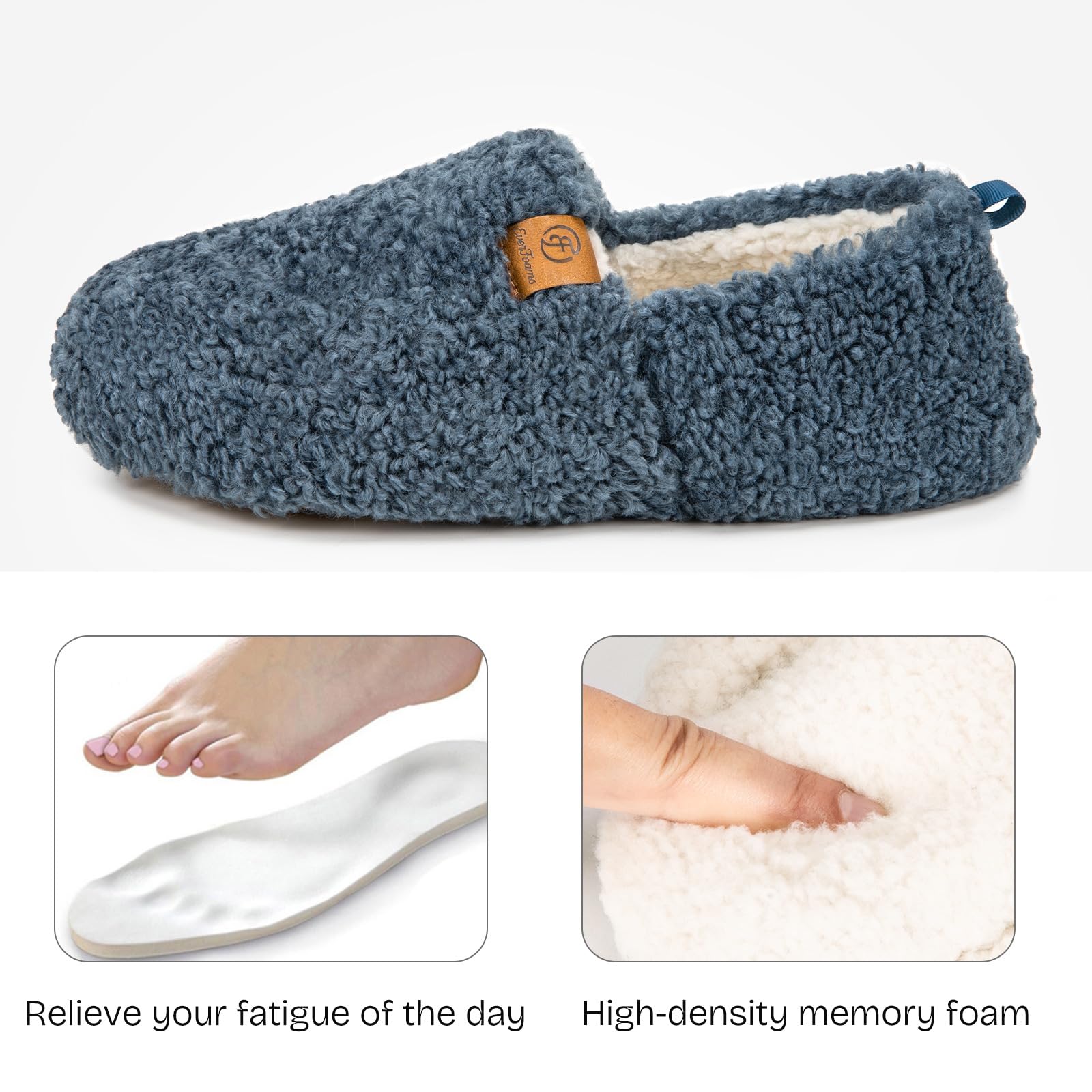 EverFoams, Pantofole da donna chiuse, felpate, soffici e comode, in shearling sintetico e memory foam