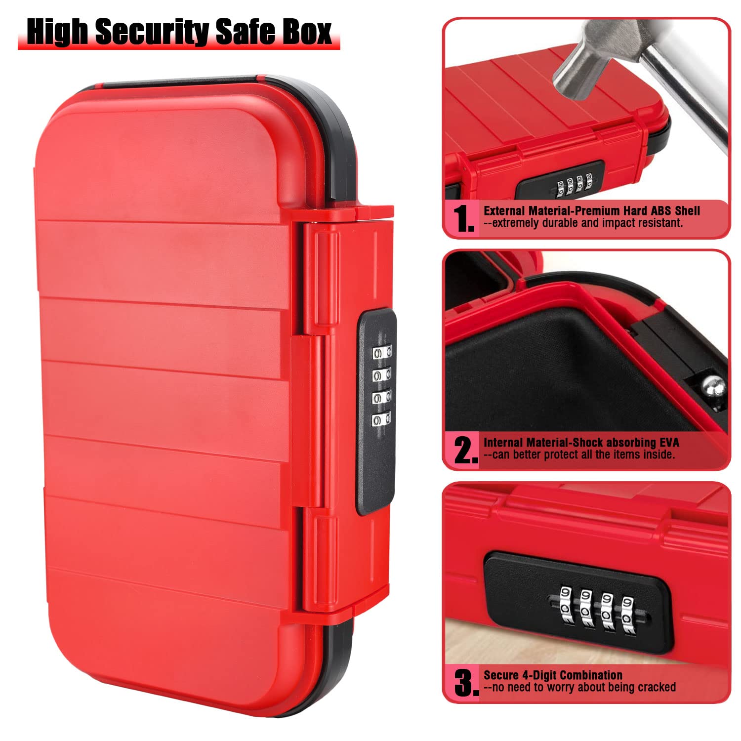 V·RESOURCING Caja de seguridad portátil con código de 4 dígitos, cuerda de alambre extraíble segura para llaves, impermeable, a prueba de golpes, para el hogar, oficina, hotel, viajes, deportes