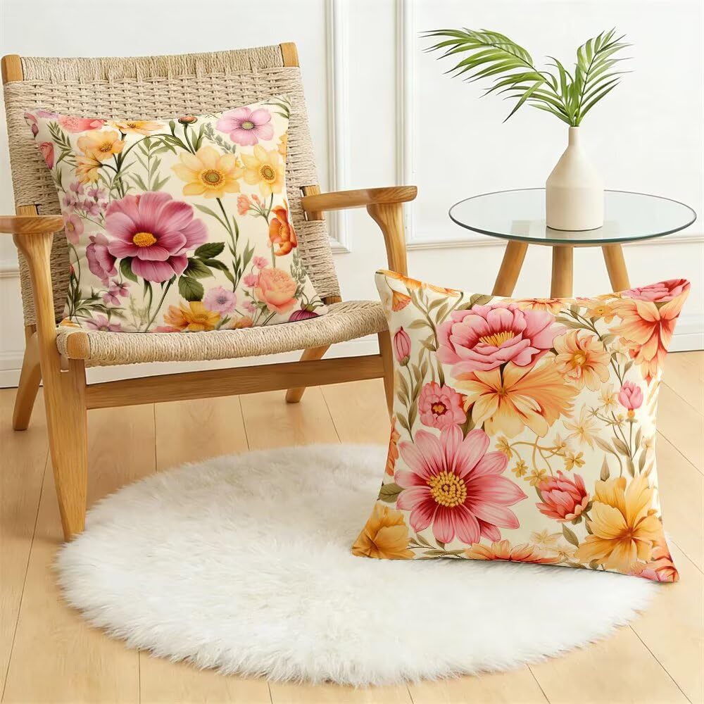 Federe Cuscini Divano 60x60 cm Federe Morbido Copricuscini Fiori in Velluto, 2 Pezzi Copri Cuscini per Divano Pastorale Decorativi Federa Cuscino Primavera per Camera da Letto Soggiorno (IU39)