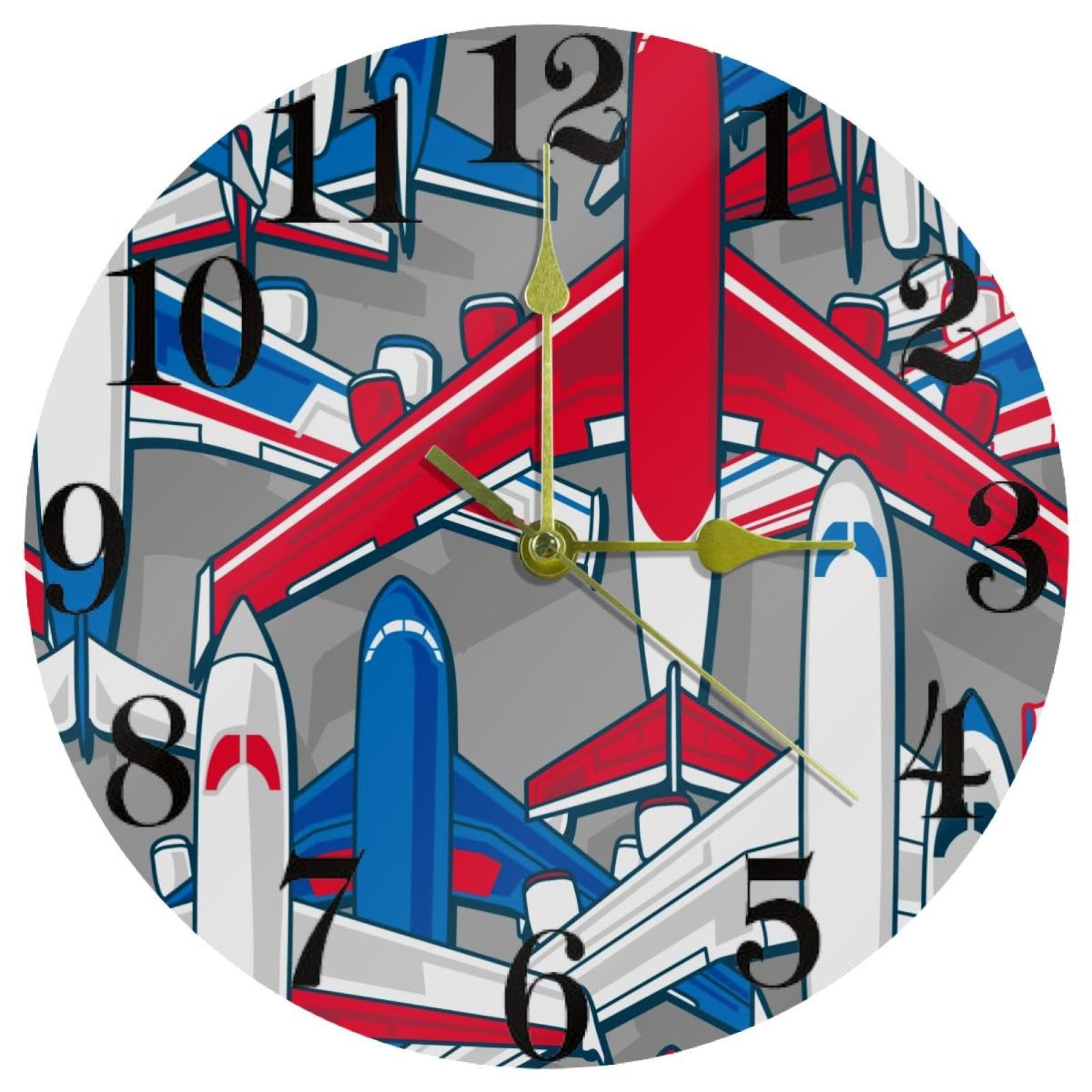 Horloge murale d'avions à quartz sans tic-tac fonctionne à piles
