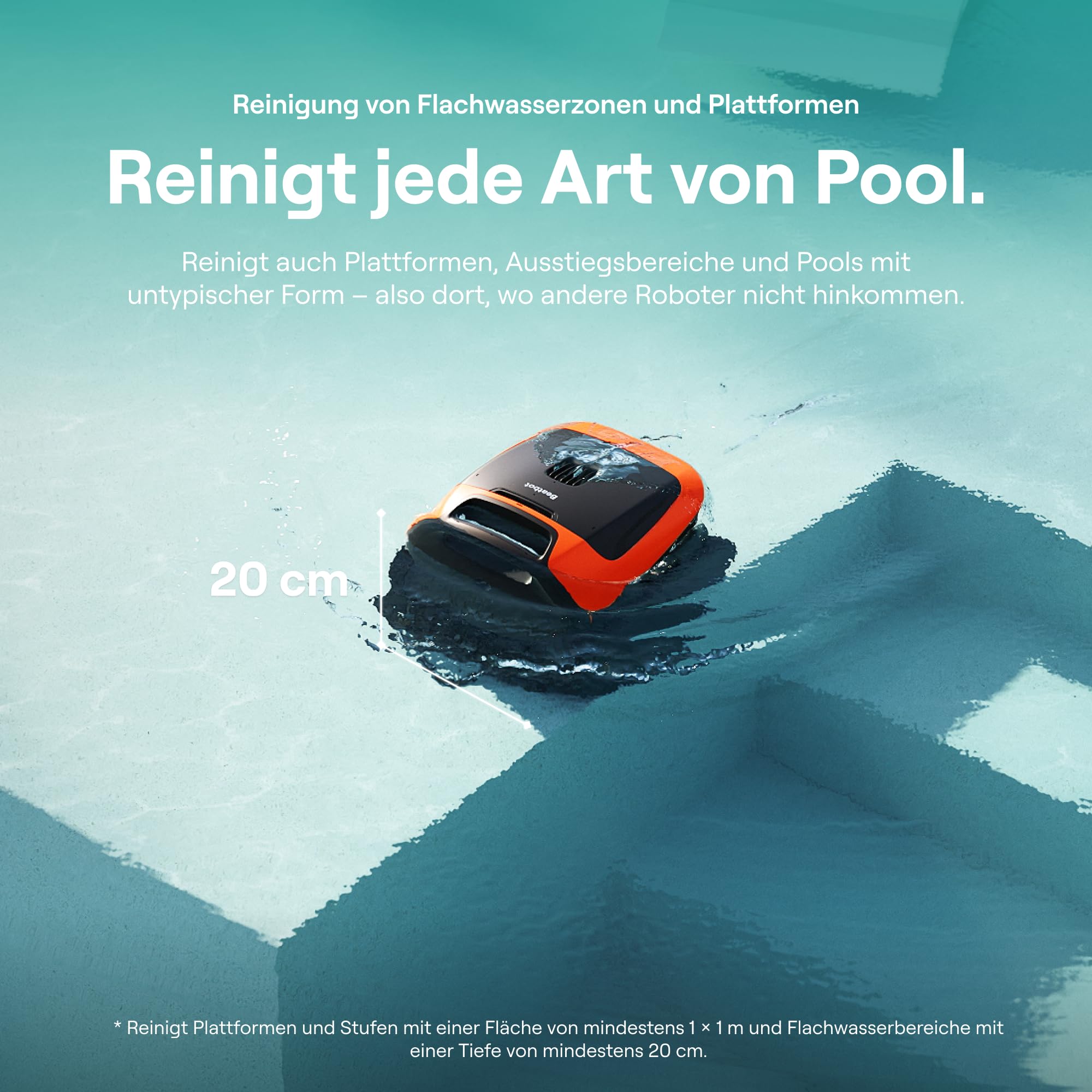 Beatbot (2026 Neu Sora 30 Poolroboter Akku Boden und Wand, 25700LPH Saugleistung, 3-Zonen-Reinigung, 5 Stunden Laufzeit, Filterkorb mit 5 L Kapazität, Mandarine