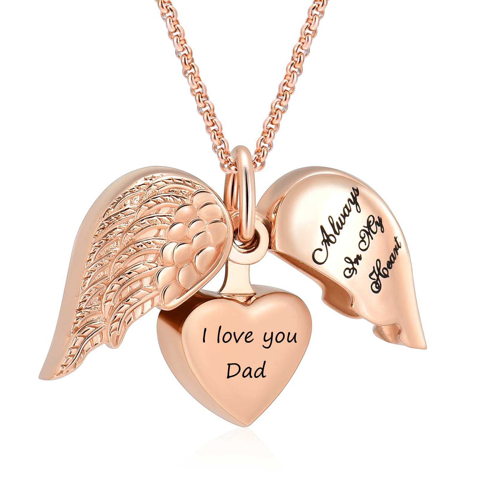 Hearbeingt Cremation Jewelry for Ashes for Dad/Mom Family Angel Wing Heart Urn Necklaces for Ashes for Women Always in My Heart Memorial Ashes Lockets