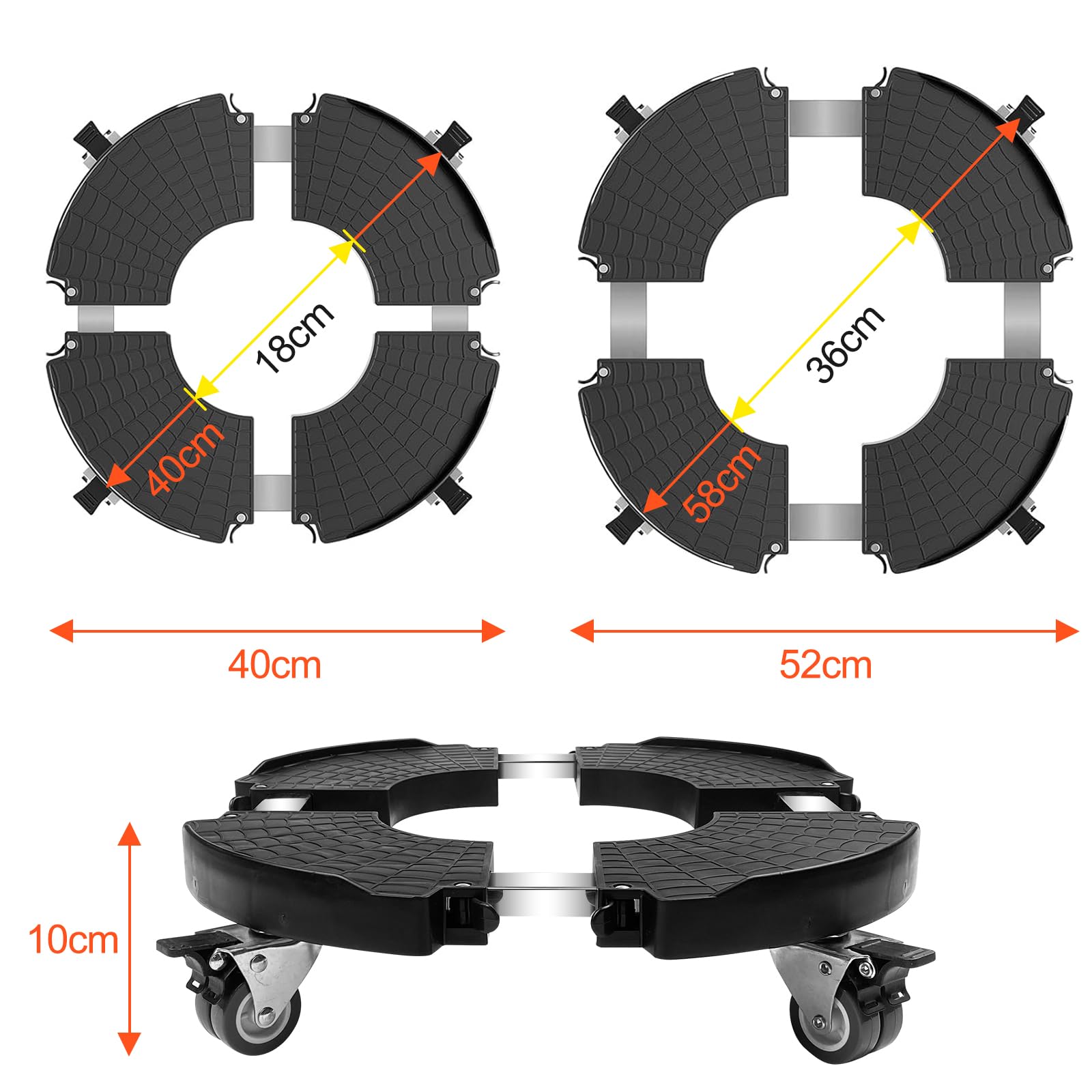 Porte Plante à Roulettes Réglable 40-58.5cm, Support Pot de Fleur Rond 250 kg, Chariot Plantes Noir Roues 360°
