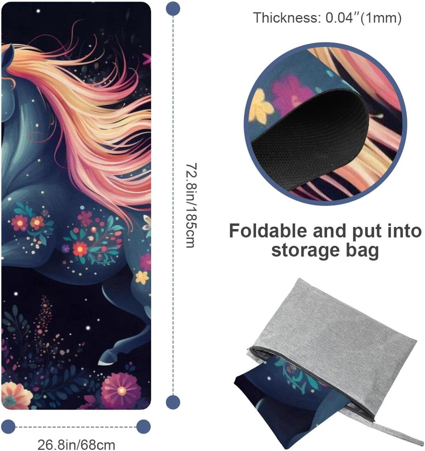 Yoga Towel, Galaxy Unicorn Pattern Non Slip Sweat Absorbent Hot Yoga Mat Towel for Hot Yoga, Pilates and Fitness - 72.8" x 26.8"