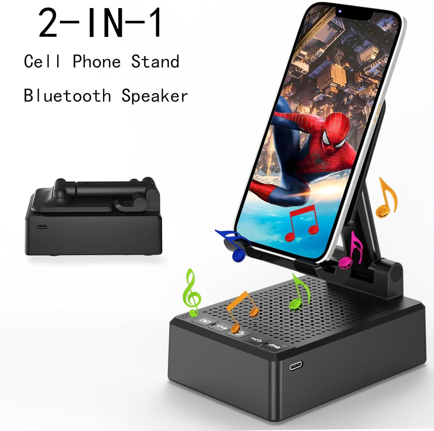 Birthday Gifts for Men,Cell Phone Stand with Wireless Bluetooth Speaker and Antislip Base HD Surround Sound for Home and Outdoors with Bluetooth Speaker for Desk Compatible with iPhone (Black) - Image 2