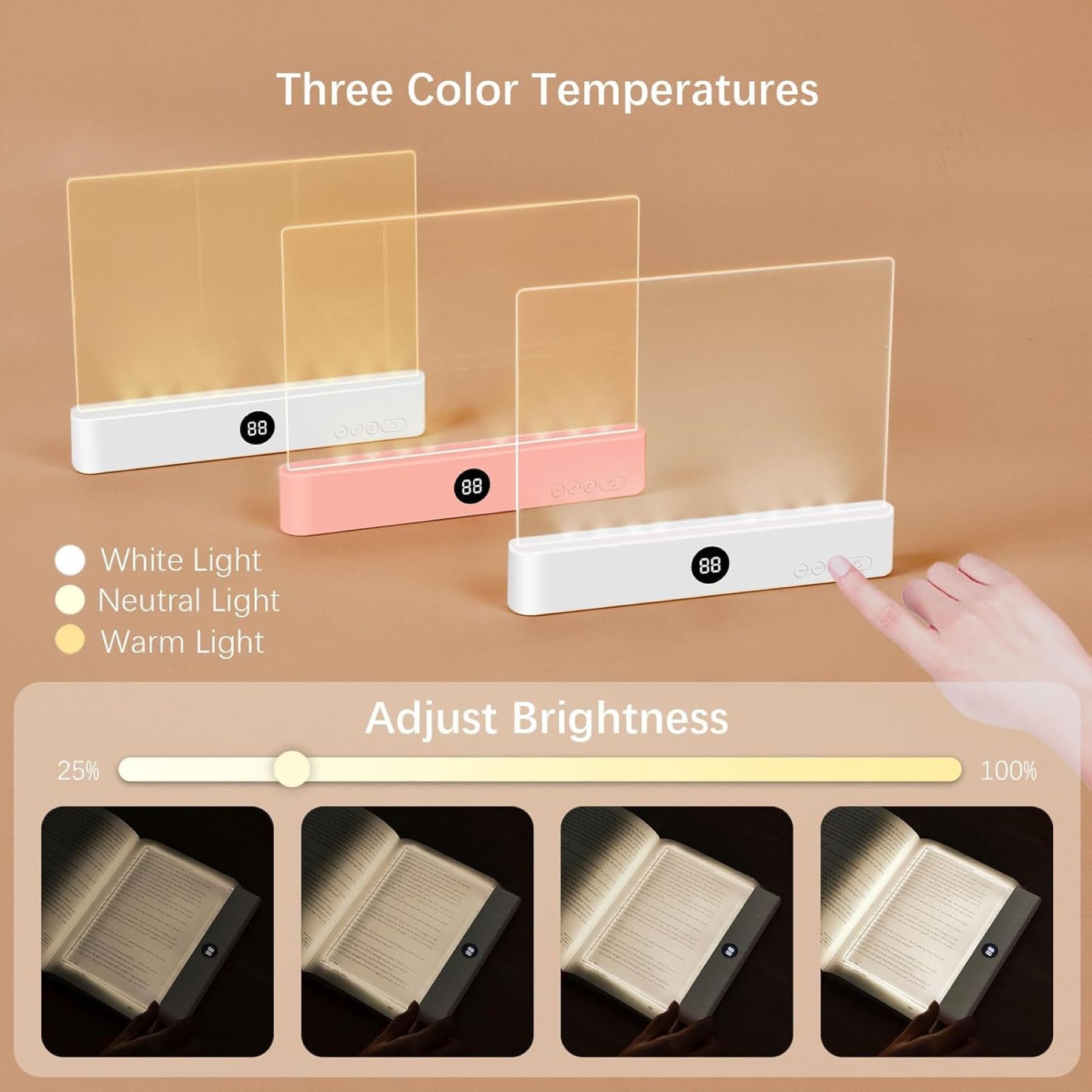 Lampada da Lettura a LED Ricaricabile, Lampada da scrivania Multifunzionale con Colori Regolabili e Timer, Pannello dimmerabile, Protezione per Gli Occhi per la Lettura Notturna.