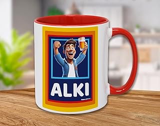 Alki Funny Mug Cup Alcoholic Novelty Gift Mugs Man Dad Stepdad Father Fathers Day Grandad Mens Christmas Him Birthday Xmas Red White Ceramic Coffee Tea Drinkware Beverage Humour by Trendy Gifts UK