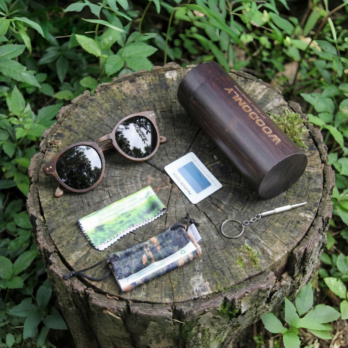 Holz Runde Polarisierte Sonnenbrille - Mode Stil Hölzerne Sonnenbrille mit Bambus Etui für Herren und Damen Perfekte Geschenke