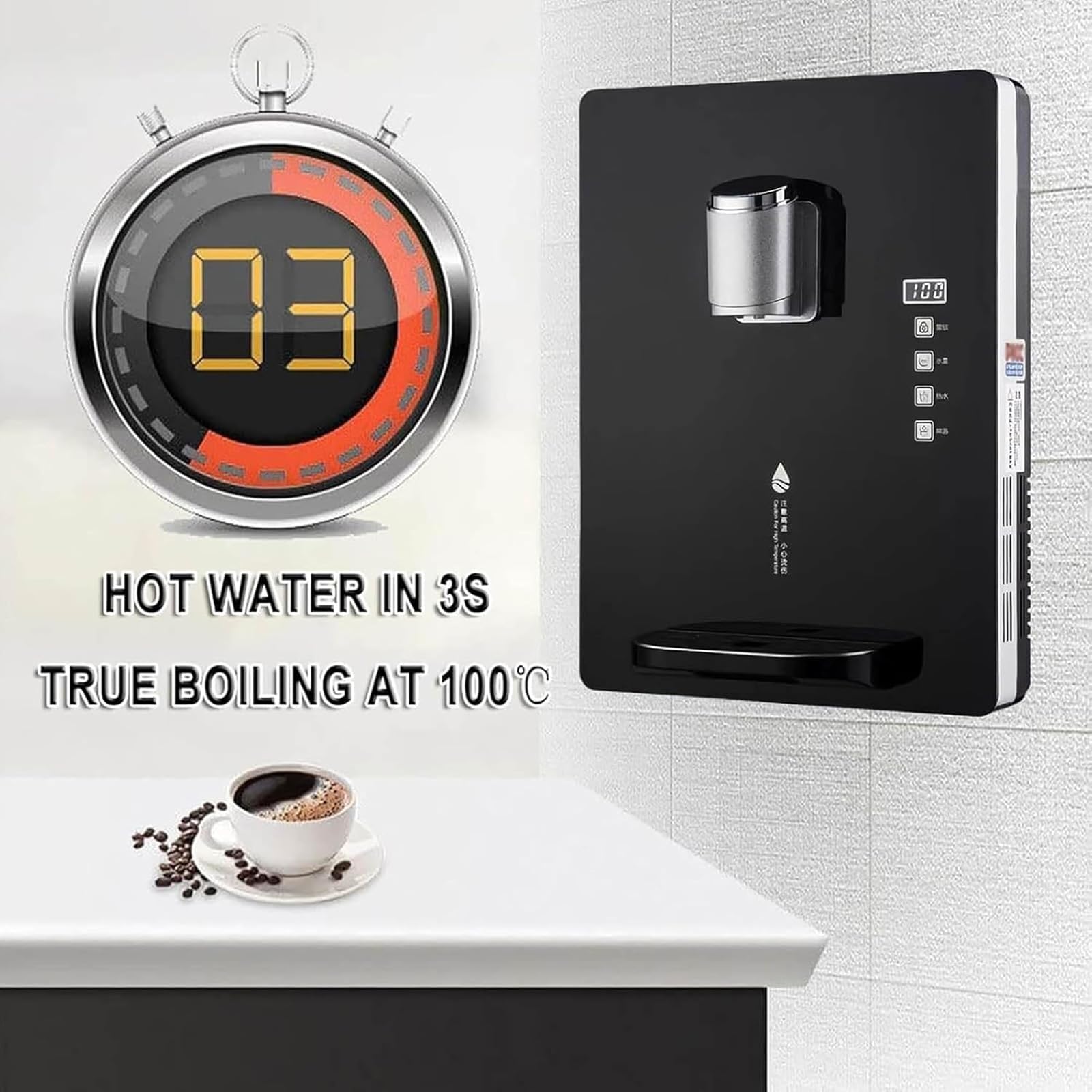 Dispensador de agua de pared, 30 l/h, calentamiento rápido, control de pantalla táctil, bloqueo electrónico para niños, ideal para oficina, hotel, cantinas, 2200 W