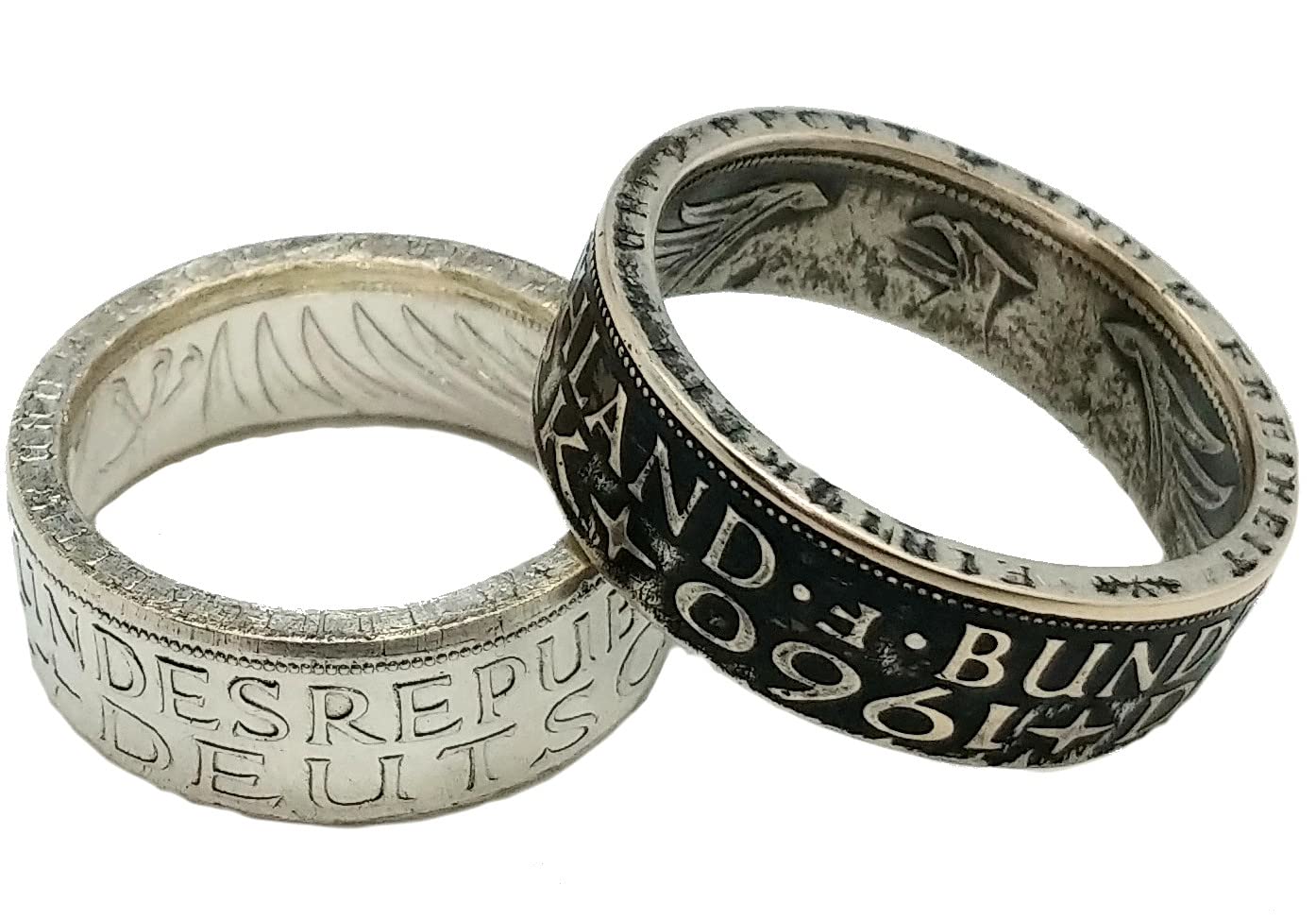 Coinring, Münzring, Ring aus Münze (1966 Heiermann - Silberadler - 5 Mark), 625er Silber - Double Sided coin ring - verschiedene Größen, Ihr handgeschmiedetes Unikat