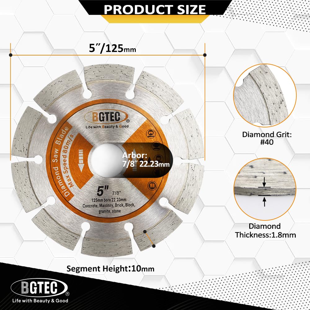 BGTEC Lama Segmentata Diamantata Per Granito Marmo Pietra Piastrelle Cemento 10 pezzi 125mm