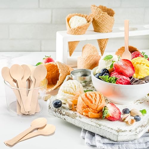 Miniatura 5 de Bekith Mini cucharas de madera paquete de 400 cucharas desechables biodegradables compostables de 4 pulgadas para manualidades, exfoliantes de