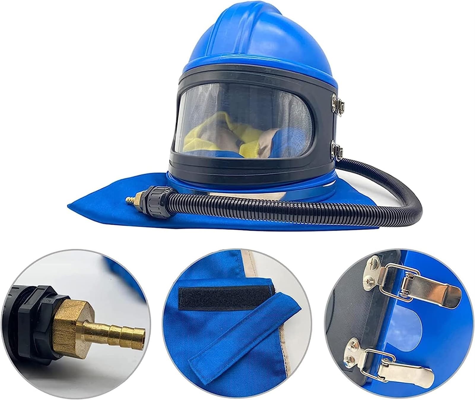 Casque de sablage Casque de sablage à alimentation en air sécurisée avec protection des épaules Cagoule de protection pour le sablage équipée d'un thermostat de sablage 10 PCS Lentilles extérieures
