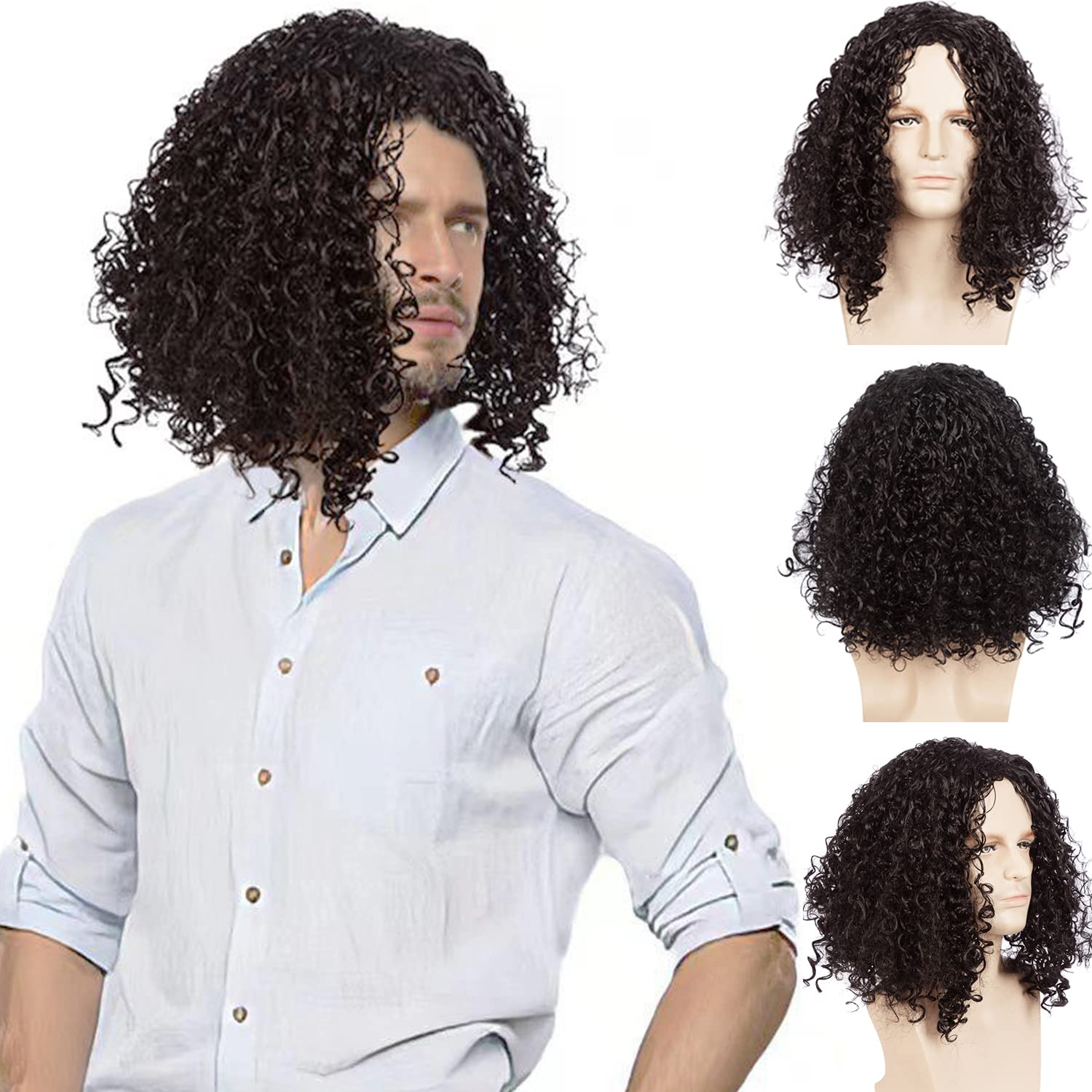Maui Cosplay Wigs Medium Long Curly Natural Black Synthetic Wig for Men Halloween