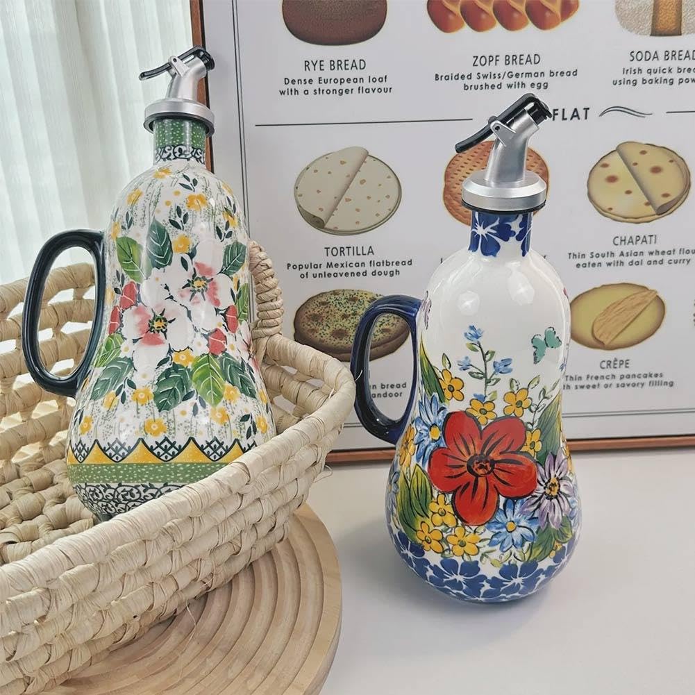 Botella dispensadora de aceite de oliva, boquilla antigoteo, dispensador de aceite y vinagre de cerámica para cocina, ideal para salsas y aceites