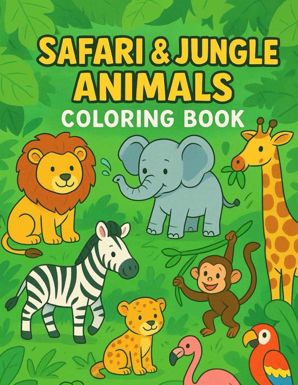 Safari & Jungle Animals Coloring Book for Kids Ages 4–8: 50 Cute and Fun Exotic Animal Coloring Pages with Lions, Elephants, Giraffes, Monkeys, and More — Perfect for Preschool and Early Learners