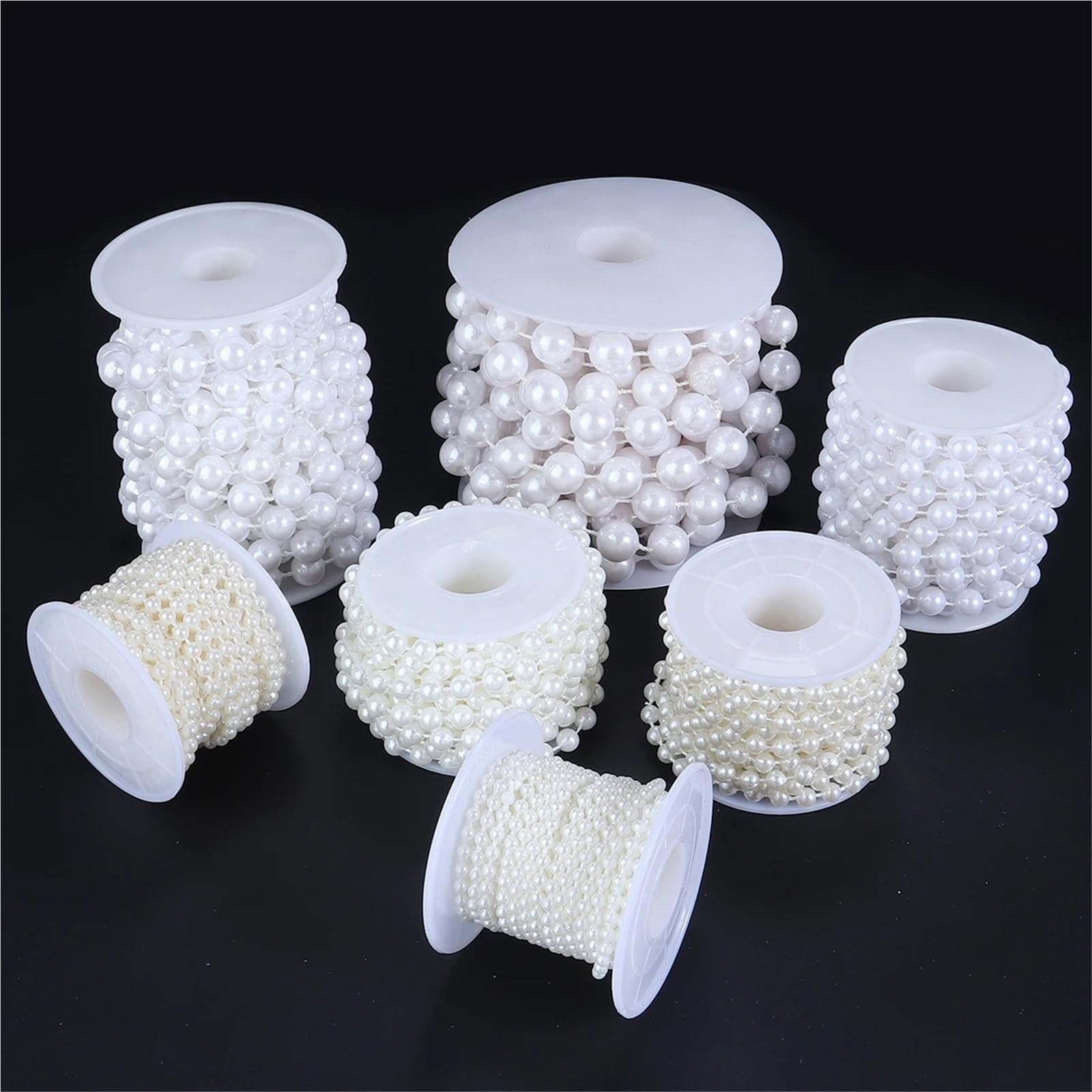 Plastikowy łańcuch z imitacją pereł, Girlanda z koralików ze sztucznych pereł wielokolorowa 3-12 mm, opakowanie 2 szt., do dekoracji ślubnych(White 8mm)