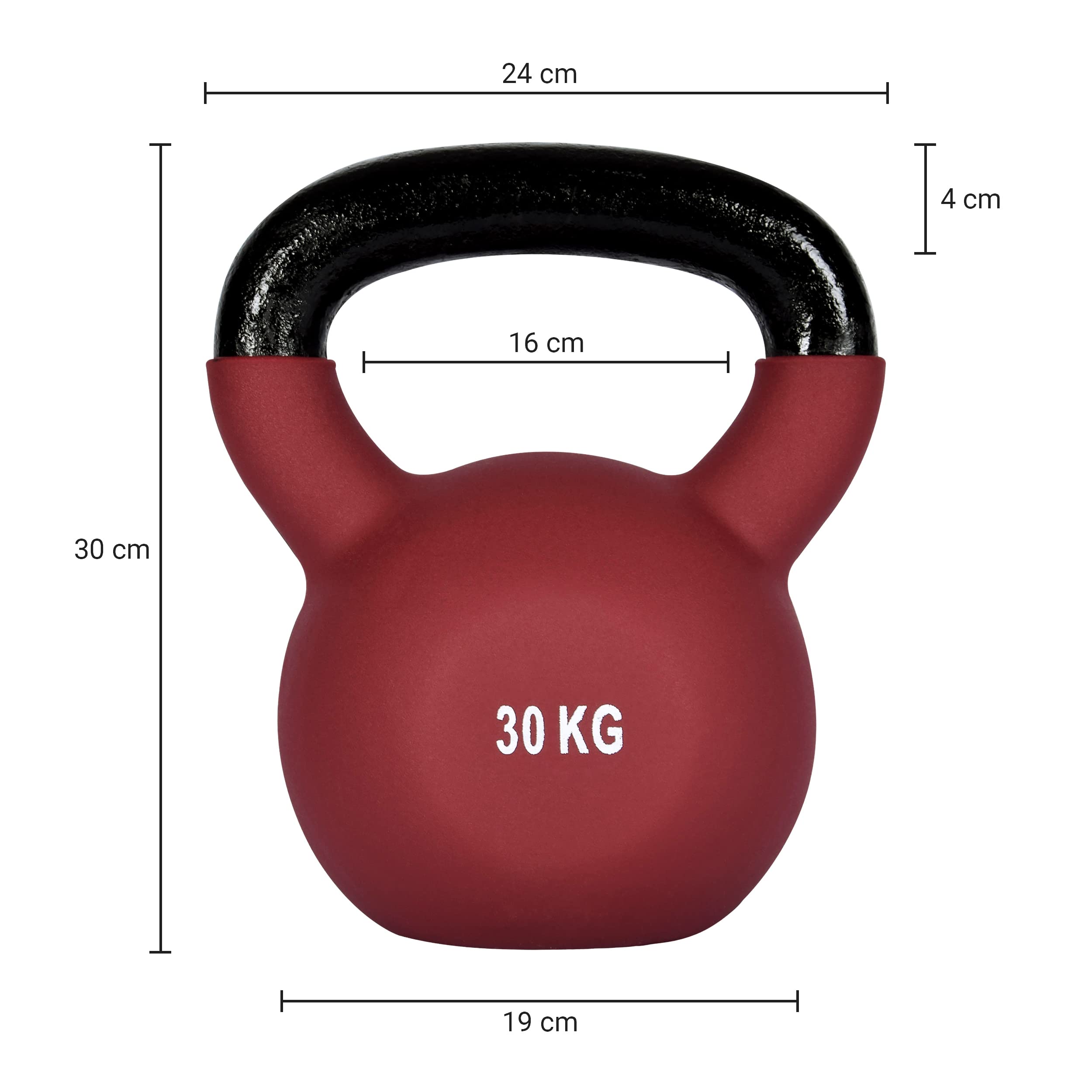 MSPORTS profesjonalne, neoprenowe hantle kettlebell, 2-30 kg, w zestawie Plakat z ćwiczeniami, hantle kettlebell 30 kg - Bordeaux