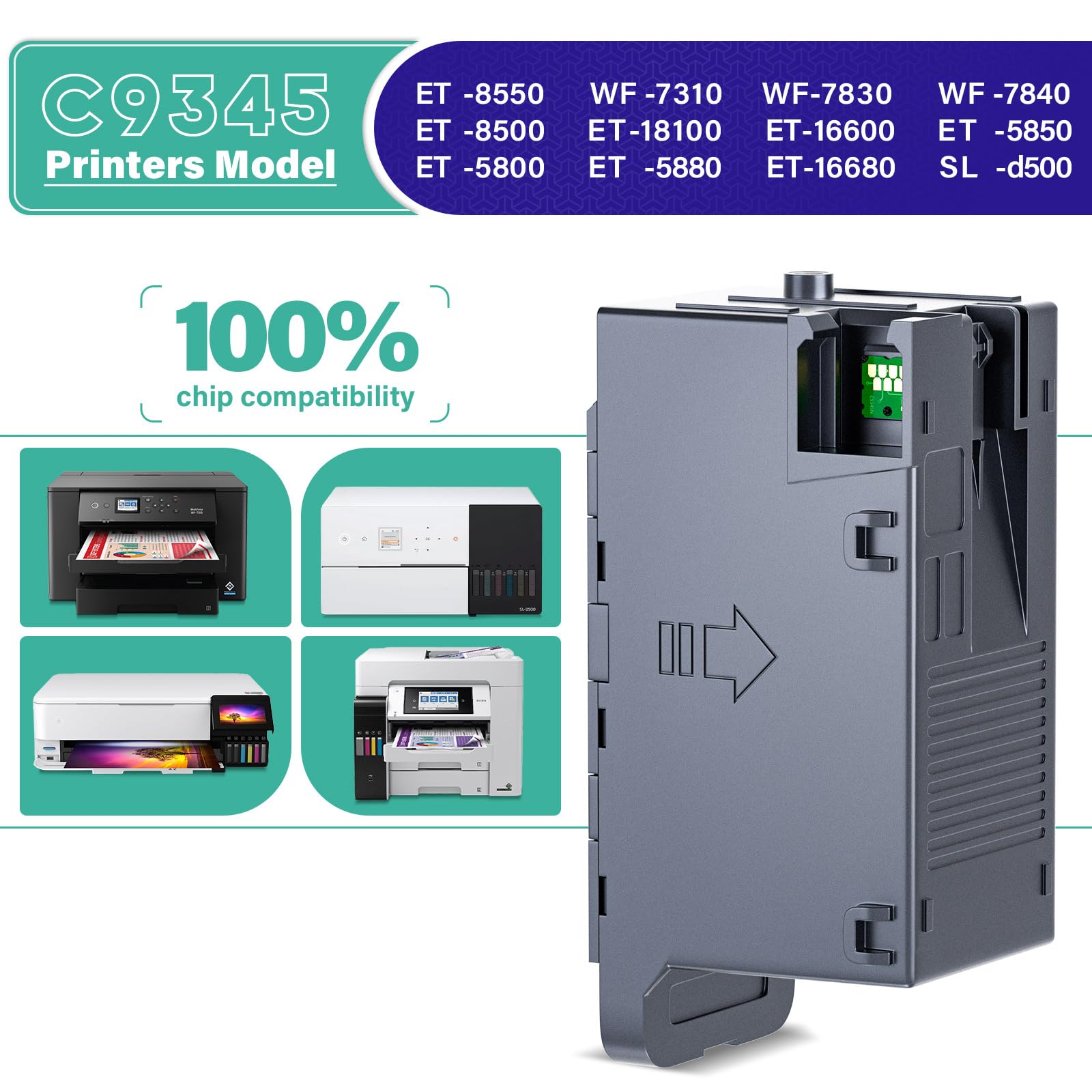 C9345 C12C934591 - Caja de mantenimiento de tinta compatible con Epson C9345 caja de mantenimiento para ET-8550 WF-7310 WF-7830 WF-7840 ET-8500 ET-18100 ET-16600 ET-5850 ET-5850 ET-550 800 E.