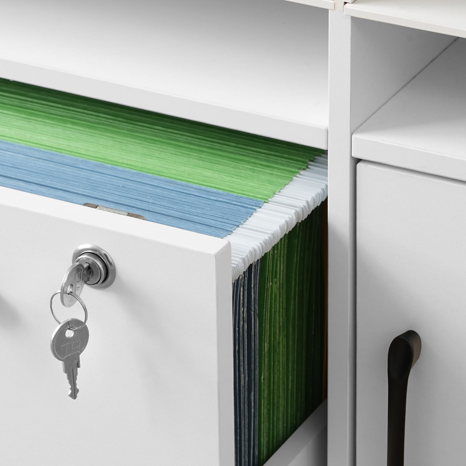 HOOBRO Caisson de Bureau avec Roulettes, Meuble de Bureau, Tiroir Verrouillable et Placard de Rangement, Armoire à Dossiers, 8 Compartiments (6 Étagères Réglables), pour Salon, Blanc EWB55WJ01