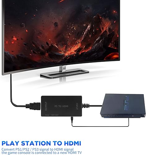 Miniatura 7 de Xahpower Convertidor adaptador PS2 a HDMI, cable HDMI Link compatible con pantalla 16943 y HD 1080P para Sony Playstation 1Playstation 2Playstation