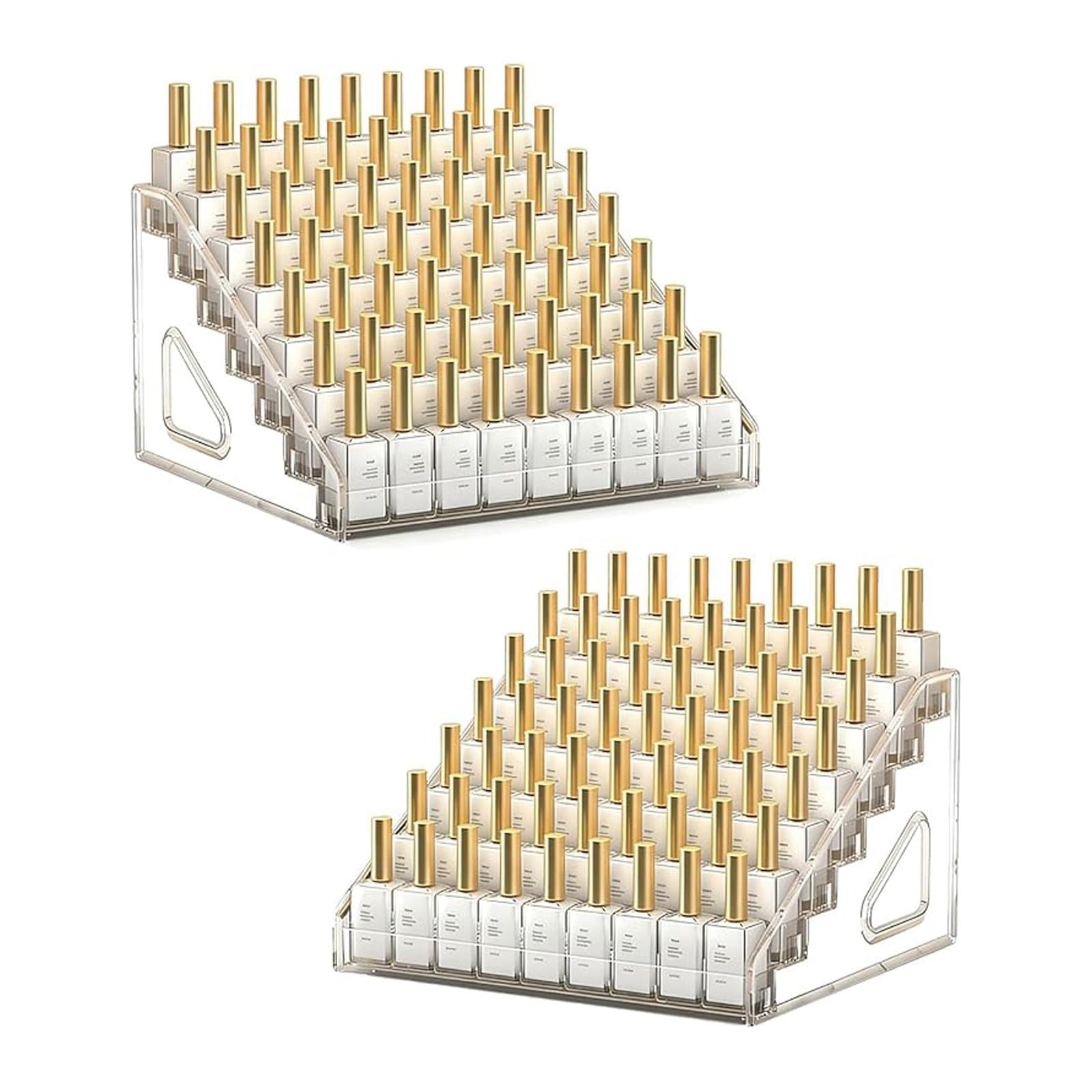 ZYNERY 2 Pack 7 Tier Acrylic Nail Polish Rack, Clear Makeup Organizer storage Rack for Essential Oil Holder Display Stand Holds, Cosmetics Organiser & Brush Holder