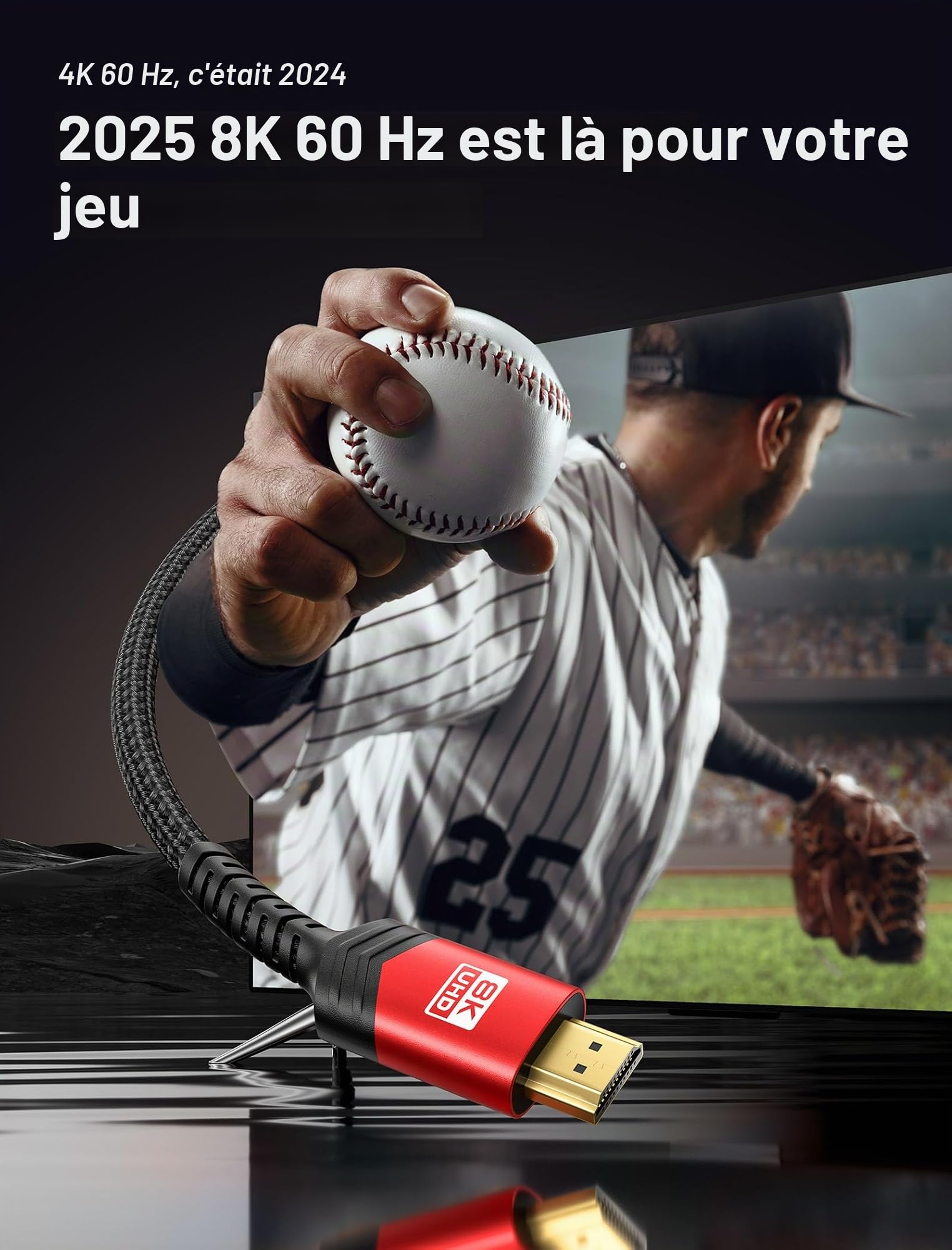 JSAUX Câble HDMI 10 m, long câble HDMI 2.1 fibre optique 8 K haute vitesse 48 Gbps 8 K @ 60 Hz, 4K @ 120 Hz, UHD HDR 10+, eARC, Dolby Vision, 3D, VRR, compatible avec PS4, PS5, 8 K Gaming