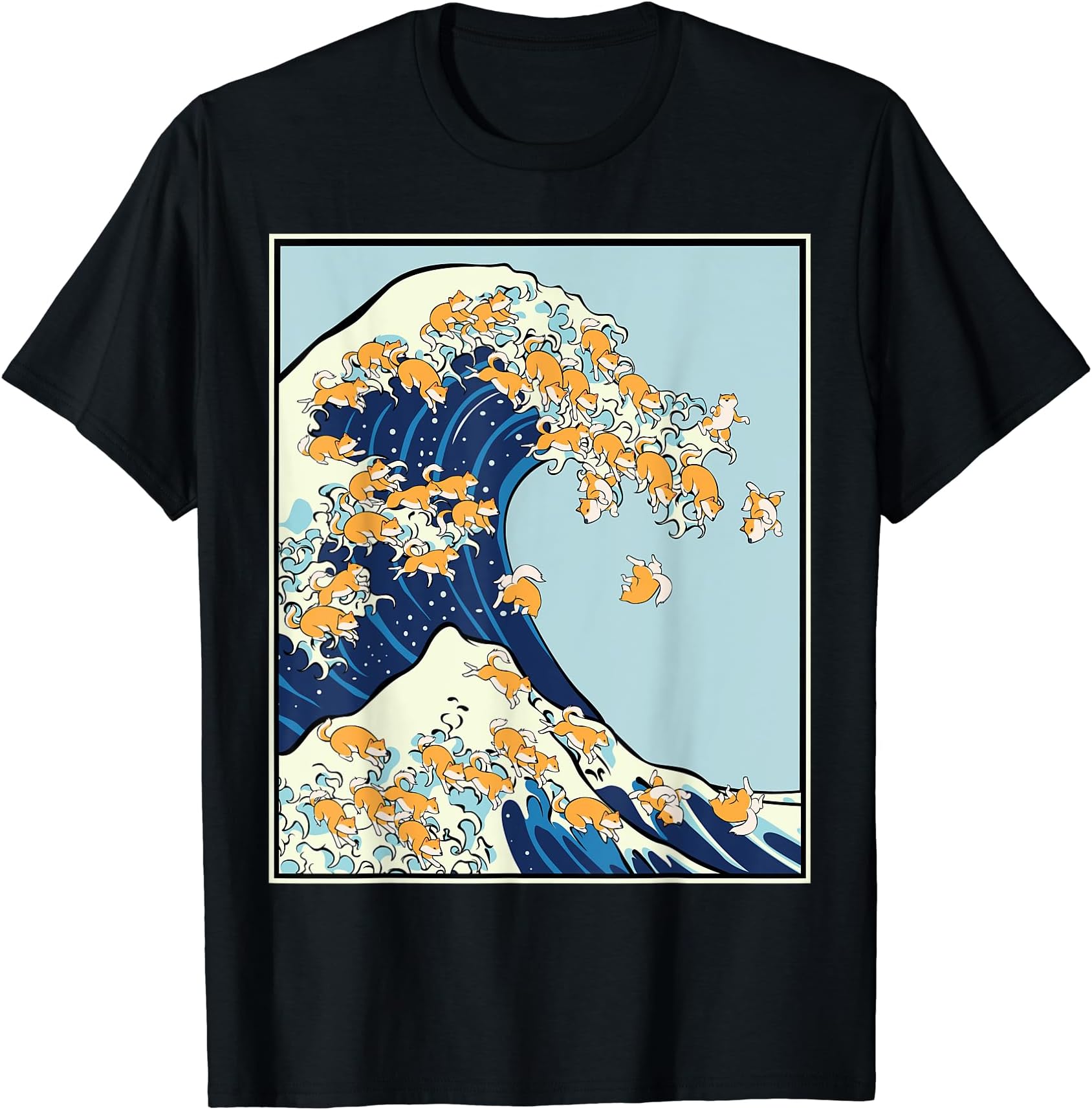 Japan Japanische Kultur Kawaii Anime TeeShiba Inu Large Wave Japanese Kanagawa Hokusai Dog Animal T-ShirtOEKO-TEX STANDARD 100