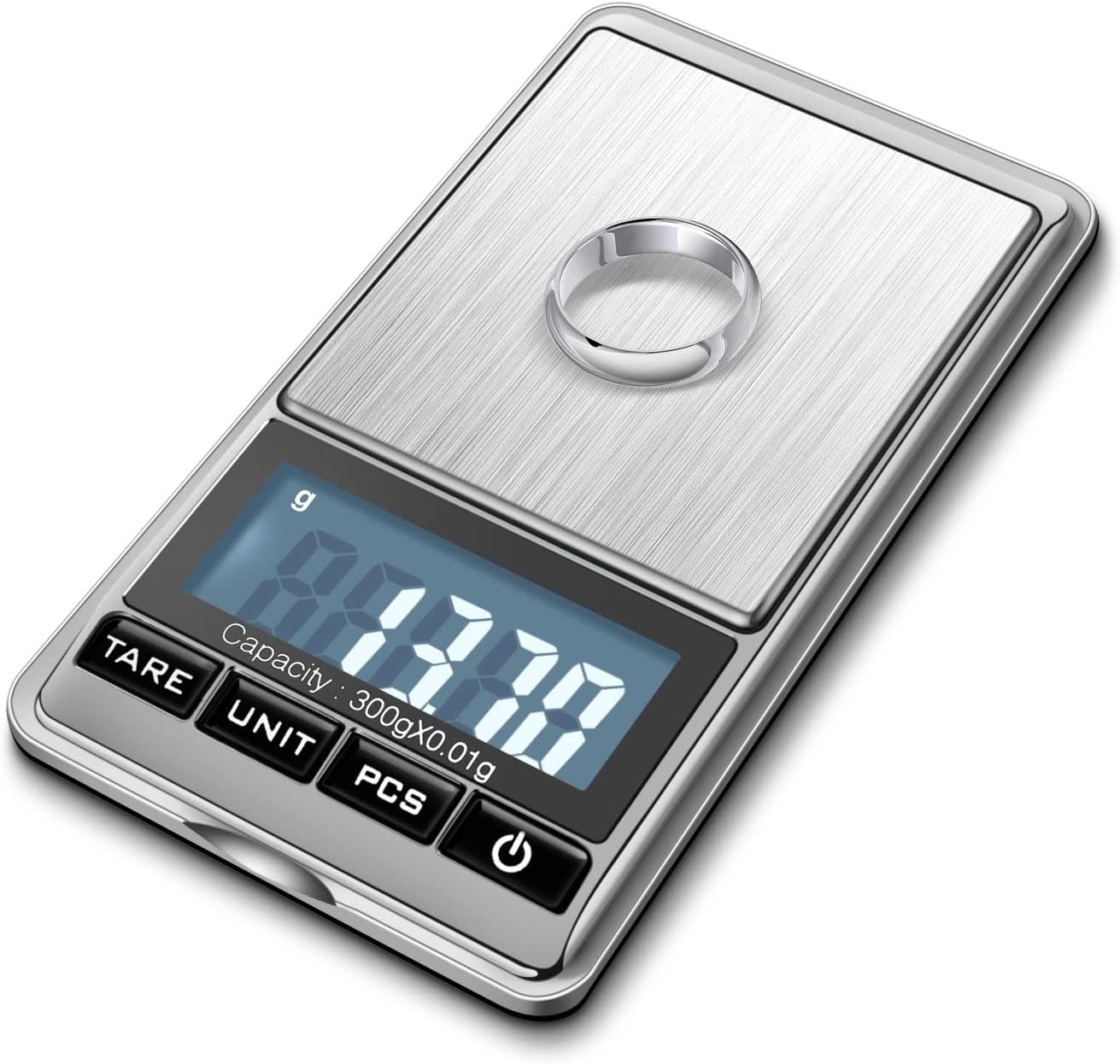 Flexzion Jewelry Small Digital Scale .01 Gram Accuracy - Portable Digital Jewelry Scale Gram & Ounces with 300g Weight Capacity - Micro Scale for Herbs, Gold, Coins with Multi-Unit Conversion