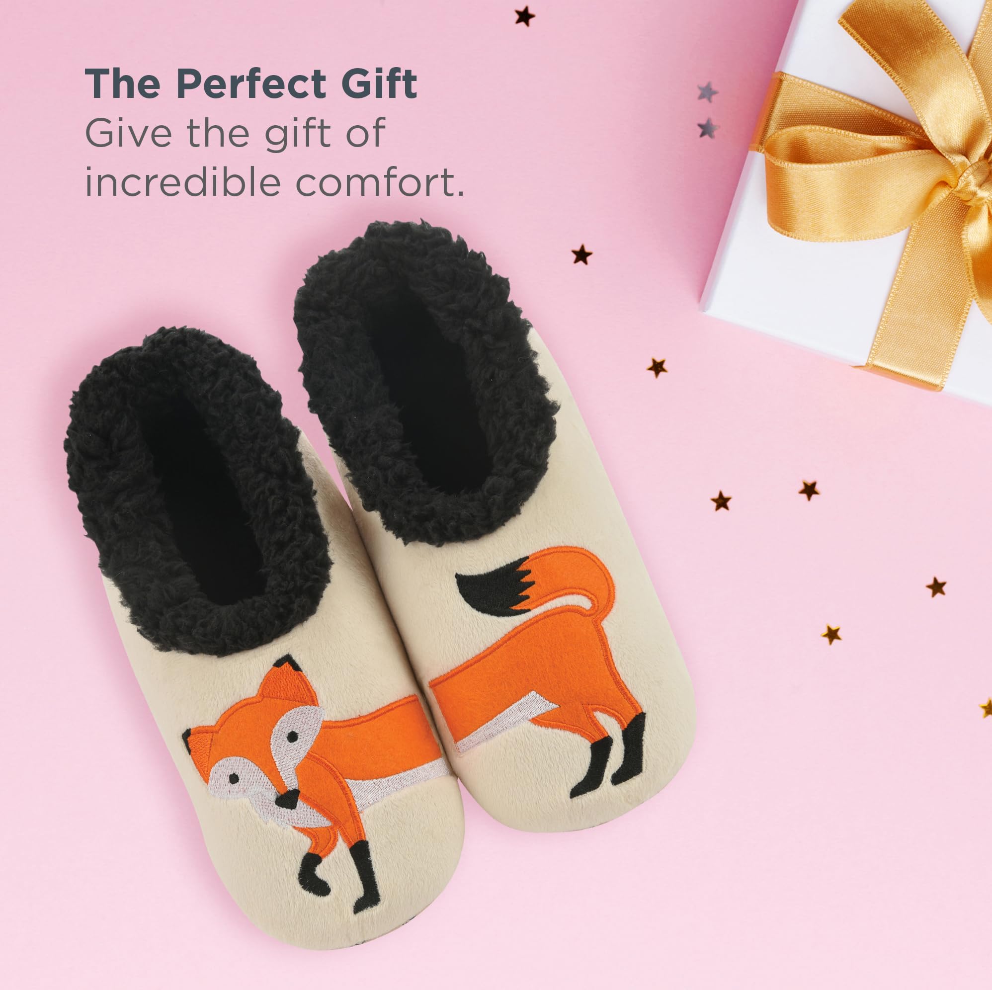 Snoozies Animal Slipper Socks for Women, Funny Animal and Fuzzy Slippers Soft Non-Slip with Sherpa Lining, Cute Slippers|FFOXY-L