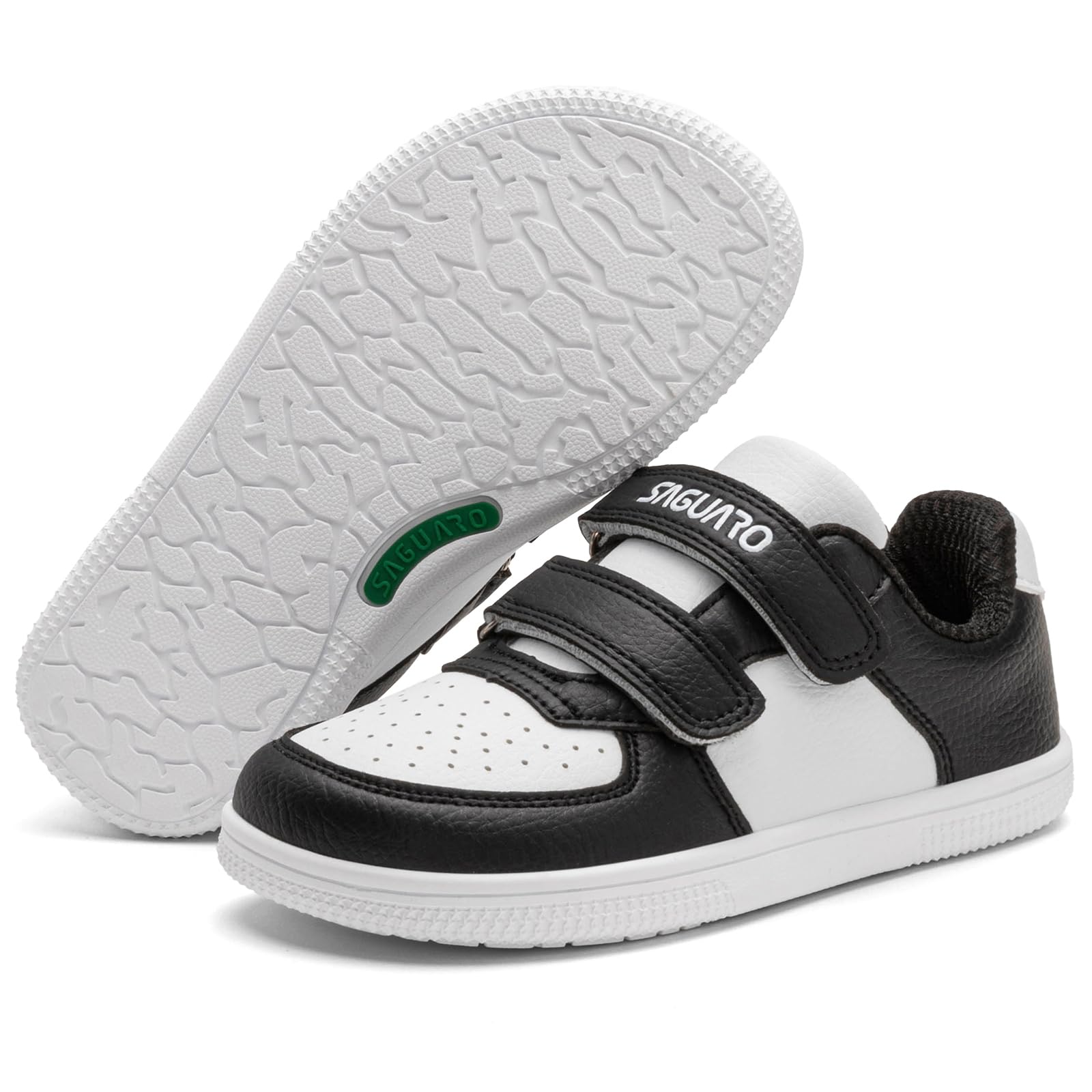 SAGUARO Zapatillas Barefoot Niños Niñas, Zapatos Barefoot Minimalistas con Suaves Ligeros para Uso Diario, Colegio, Parque Infantil, Interior y Exterior, Blanco-Negro, Gr.33
